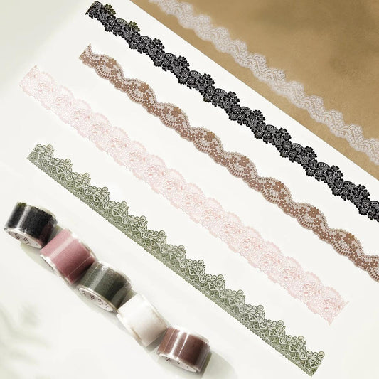WT Baroque Lace PET Tape Sticker Set, Tape for Scrapbooking, Planners, Junk Journal or Bible Study, Colorful Artist Decorative Craft Tape, Cute Artist Tape (5 Rolls, Each 16.4FT)