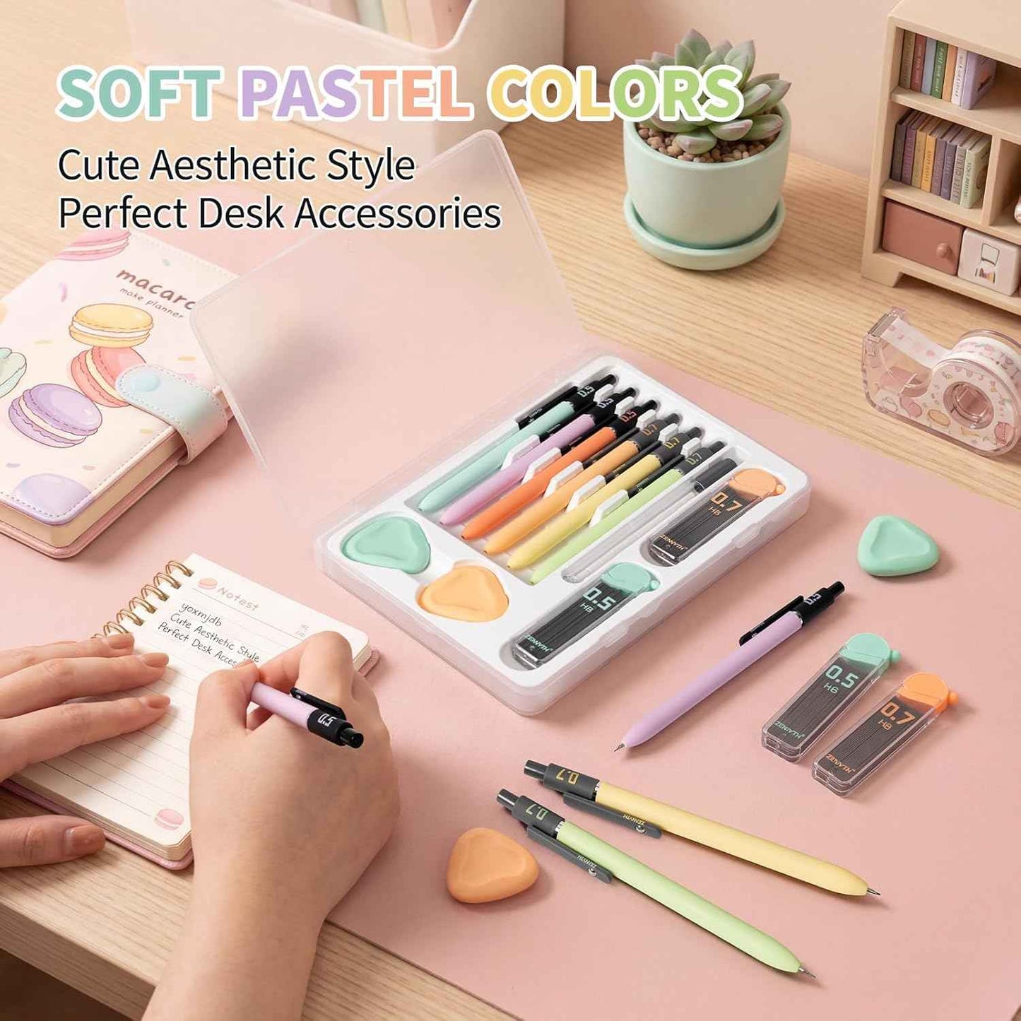 Cute Aesthetic Mechanical Pencil Set, 0.5 Mechanical Pencil & 0.7 Mechanical Pencils, Pastel Pencil Set with Lead Refills, Erasers and Storage Case for School Supplies, Note Taking and Drawing