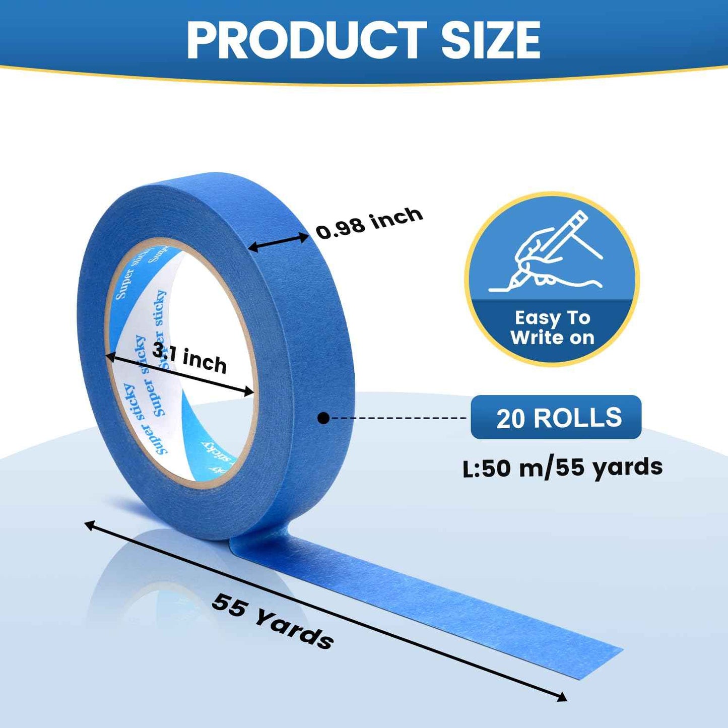 Blue Painters Tape, 20 Rolls Paint Tape 1 Inch Wide (0.98 in. x 55 Yds) Blue Masking Tape Protects Surfaces, Painter's Tape for Indoor and Outdoor Use, Easy Removal (20PCS)