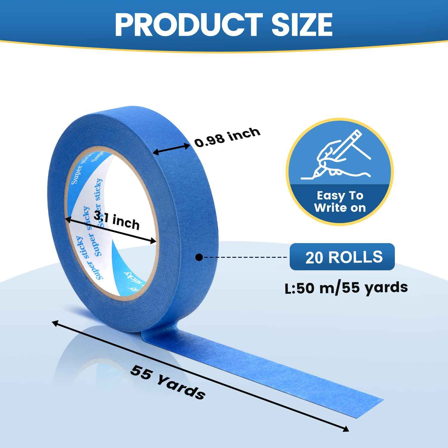 Blue Painters Tape, 20 Rolls Paint Tape 1 Inch Wide (0.98 in. x 55 Yds) Blue Masking Tape Protects Surfaces, Painter's Tape for Indoor and Outdoor Use, Easy Removal (20PCS)