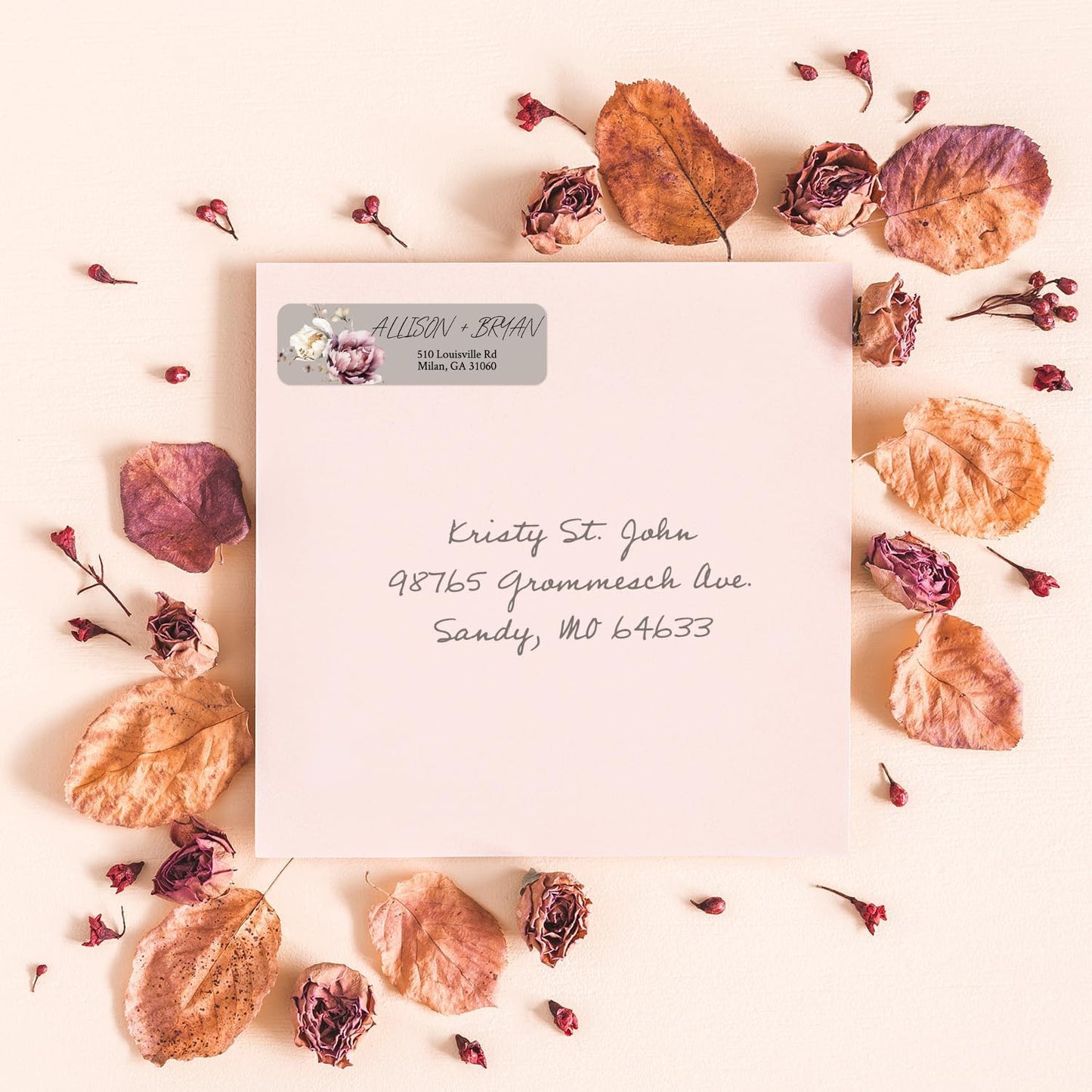 Taupe Watercolor Floral Rolled Address Labels / 250 Personalized Return Address Labels/Designer Address Stickers in Elegant Plastic Dispenser - Lumora Desk