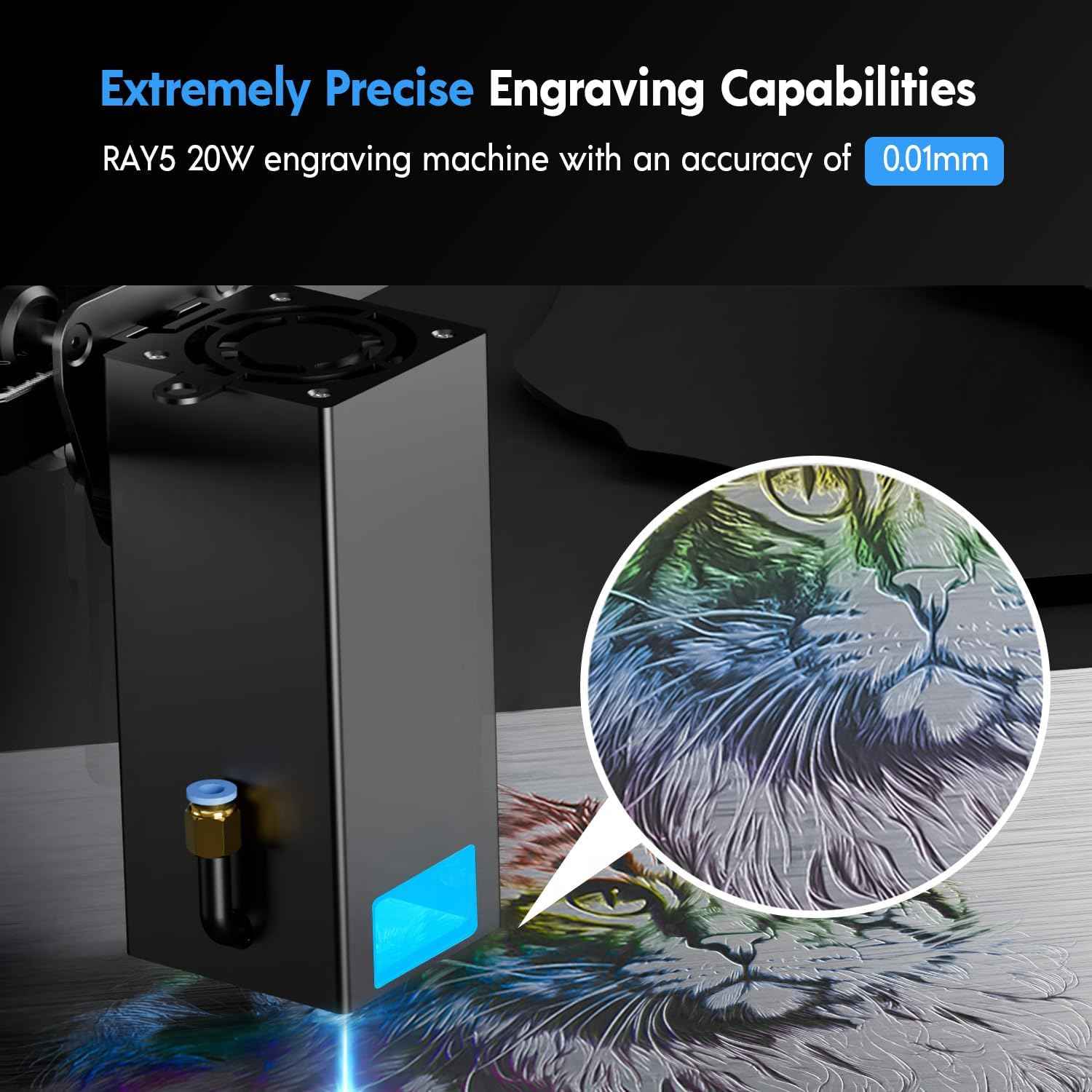 Longer RAY5 20000mW Laser Engraver Bundle with Air Assist Kit & Y-Axis Extension Kit, 15.7"x33.5" Engraving Area, DIY Cutting Tool for Metal, Acrylic, Wood, Glass, Leather - High Precision, Class IV