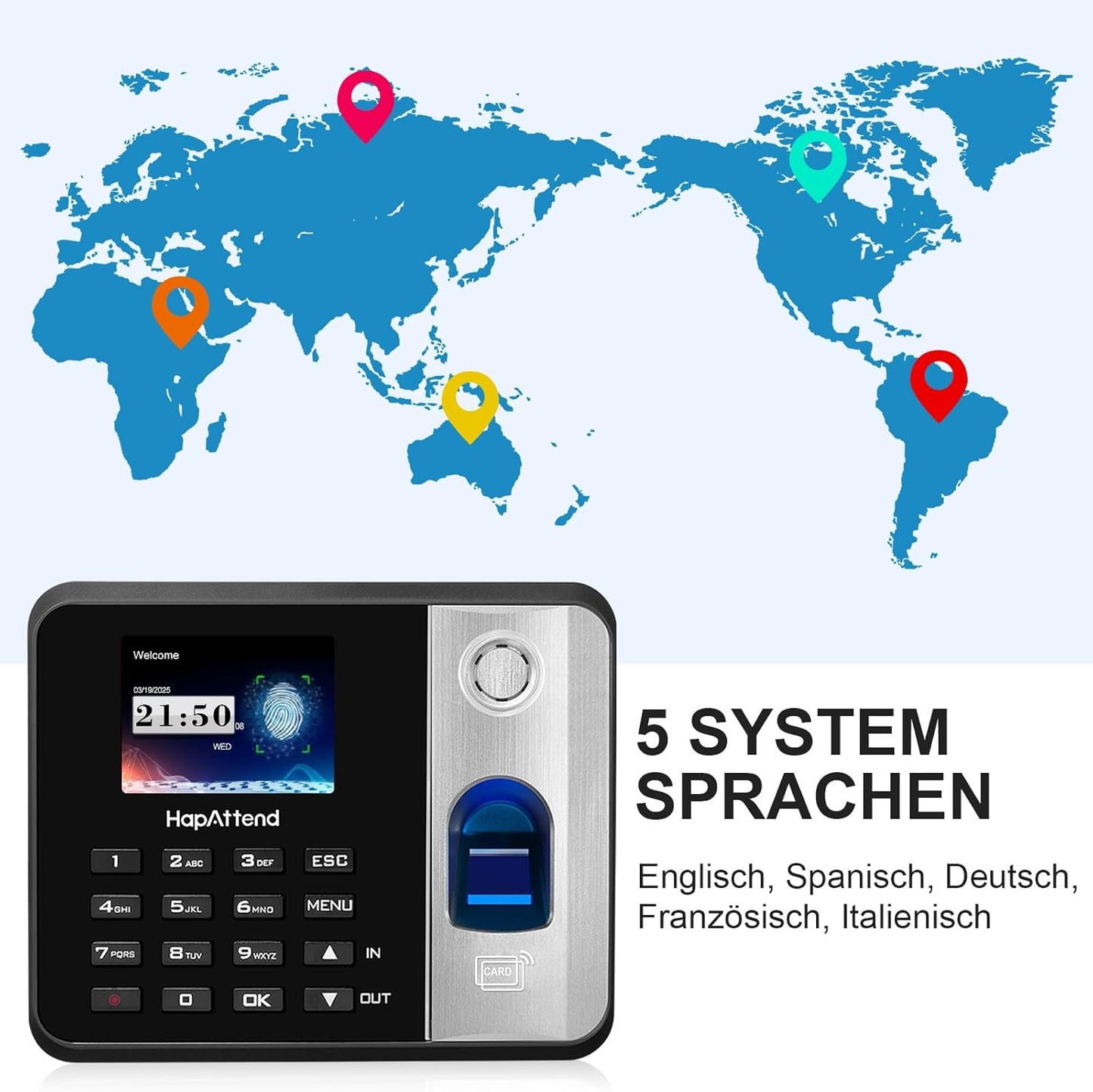 Time Clock - Fingerprint Time Clocks for Employees Small Business Automatic Calculate Hours, No WiFi H1 Standalone Biometric Clock in Machine for Employees with 5 RFID Cards (0 Monthly Fees)