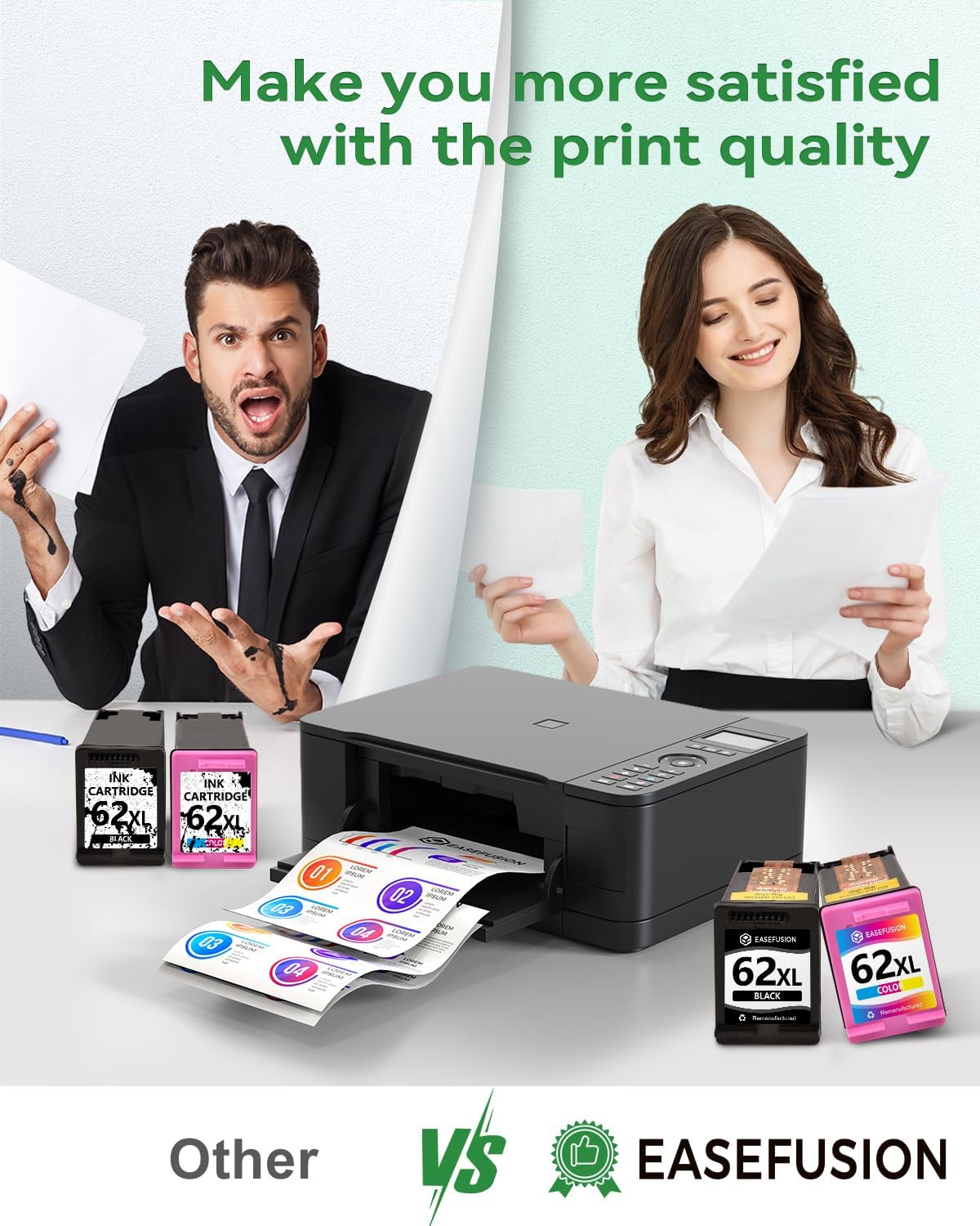 62XL Ink Cartridges Black and Color Remanufactured Replacement for HP Ink 62 HP62XL Combo Pack Compatible with Envy 7640 5660 5540 7645 5740 5746 OfficeJet 250 200 Mobile Printer, 2-Pack