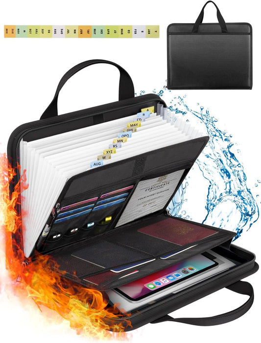 Important Document Organizer Folio Accordion File Organizer Fireproof Expanding File Folder Storage Box with Zipper Labels 13 Pockets for Business Office Receipt Travel