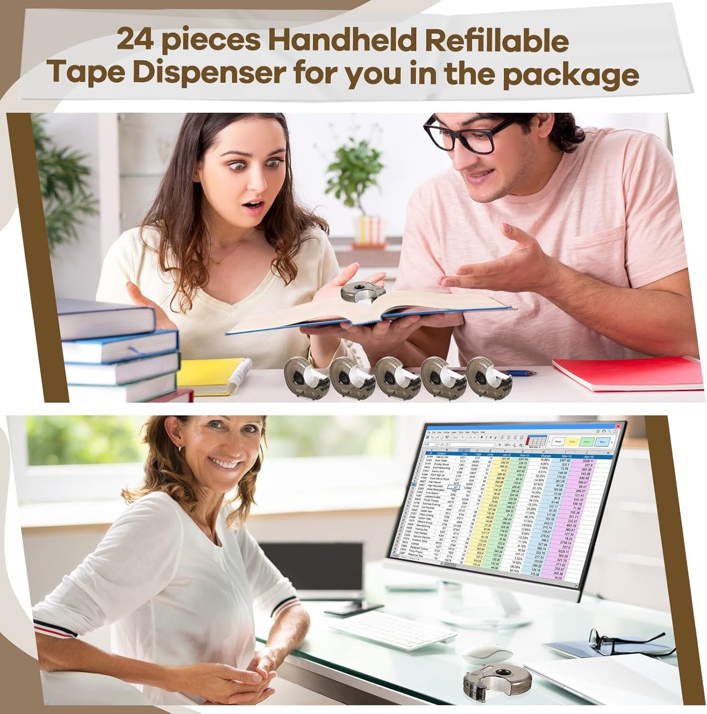24 Pieces Handheld Tape Dispenser Desktop Adhesive Cutter Transparent Plastic Refillable Dispenser Lightweight and Portable Manual Use Adhesive Holder for Home Office Packing Gift, No Tape Included - Lumora Desk