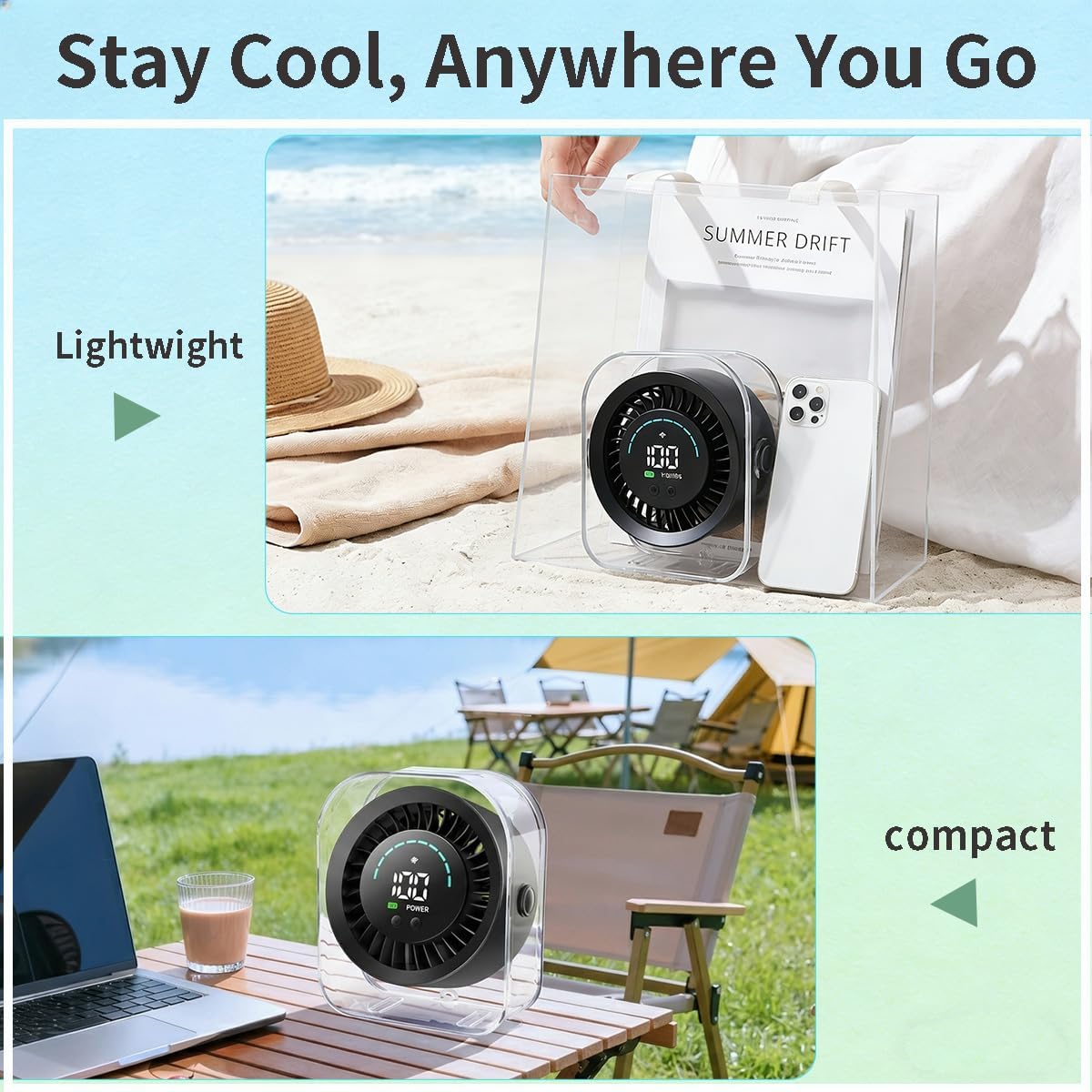 Small Desk Fan, Quiet Desktop Fan with Turbo Airflow, Rechargeable Mini Table Fan 100 Speed Wind Adjustable, Travel Fan for Sleeping 360° Rotating, Portable battery operated fan for Office Home Travel