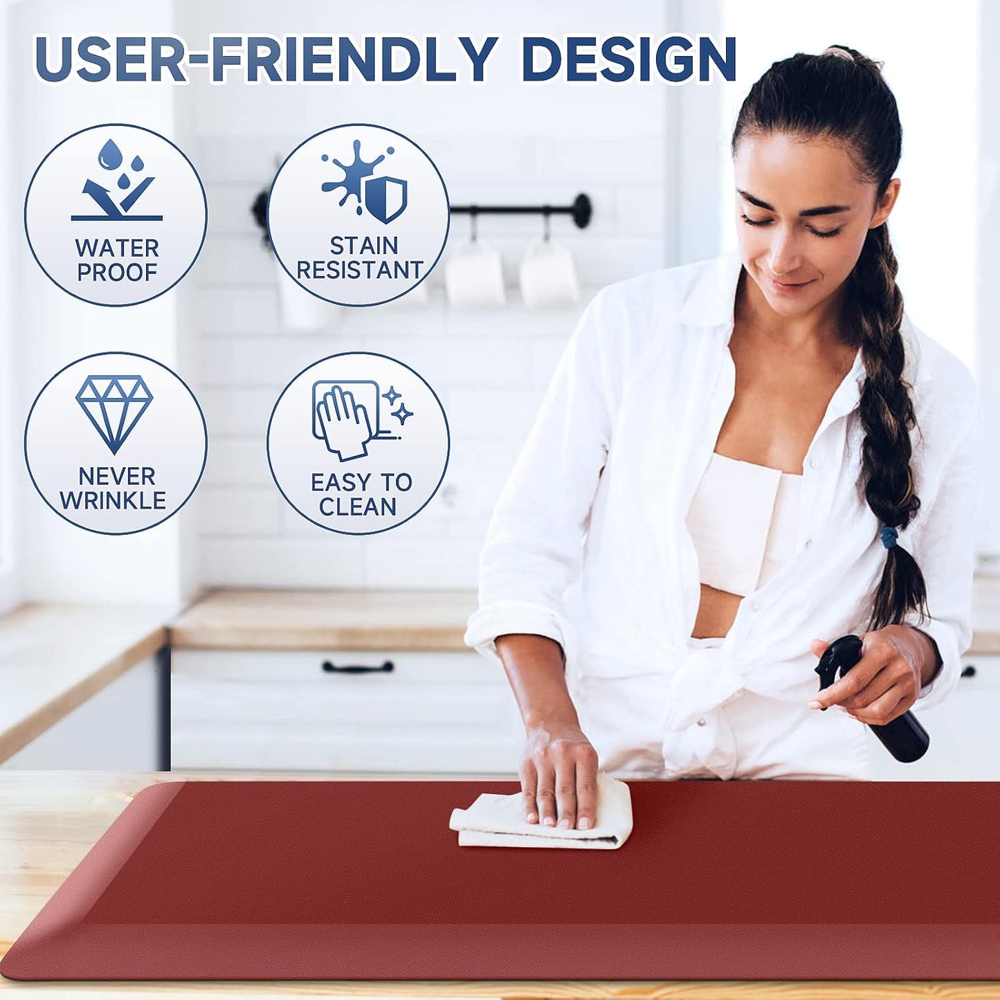 StepRite 4/5 Inch Thick Kitchen Mat Anti Fatigue Mat Kitchen Rugs Kitchen Decor Non-Slip, Stain Resistant, Waterproof Kitchen Mats Desk Mat for Kitchen, Office, Workshop, Red, 17'' x 47''