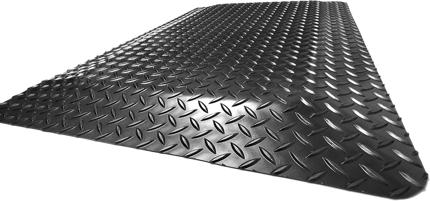 American Classic Diamond Plate Anti-Fatigue Black Mat, Industrial Ergonomic Comfort Standing Mat for Work, Home, Garage, Office, 1" Thick, Free 16" x 18" x 0.75" Knee Pad, Made in USA (3'×12')