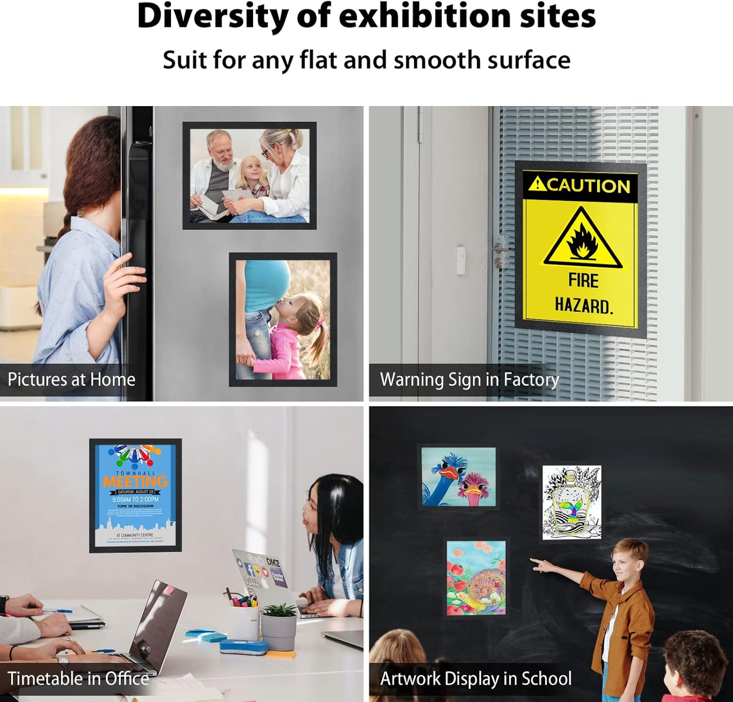8.5"x 11" Self Adhesive Magnetic Sign Holder, Double Sided Window Magnetic Display Frame with Clear PVC and Strong Magnetic for Office/Store/Door/Glass/Refrigerator Display Frame(Black, 5Pack)