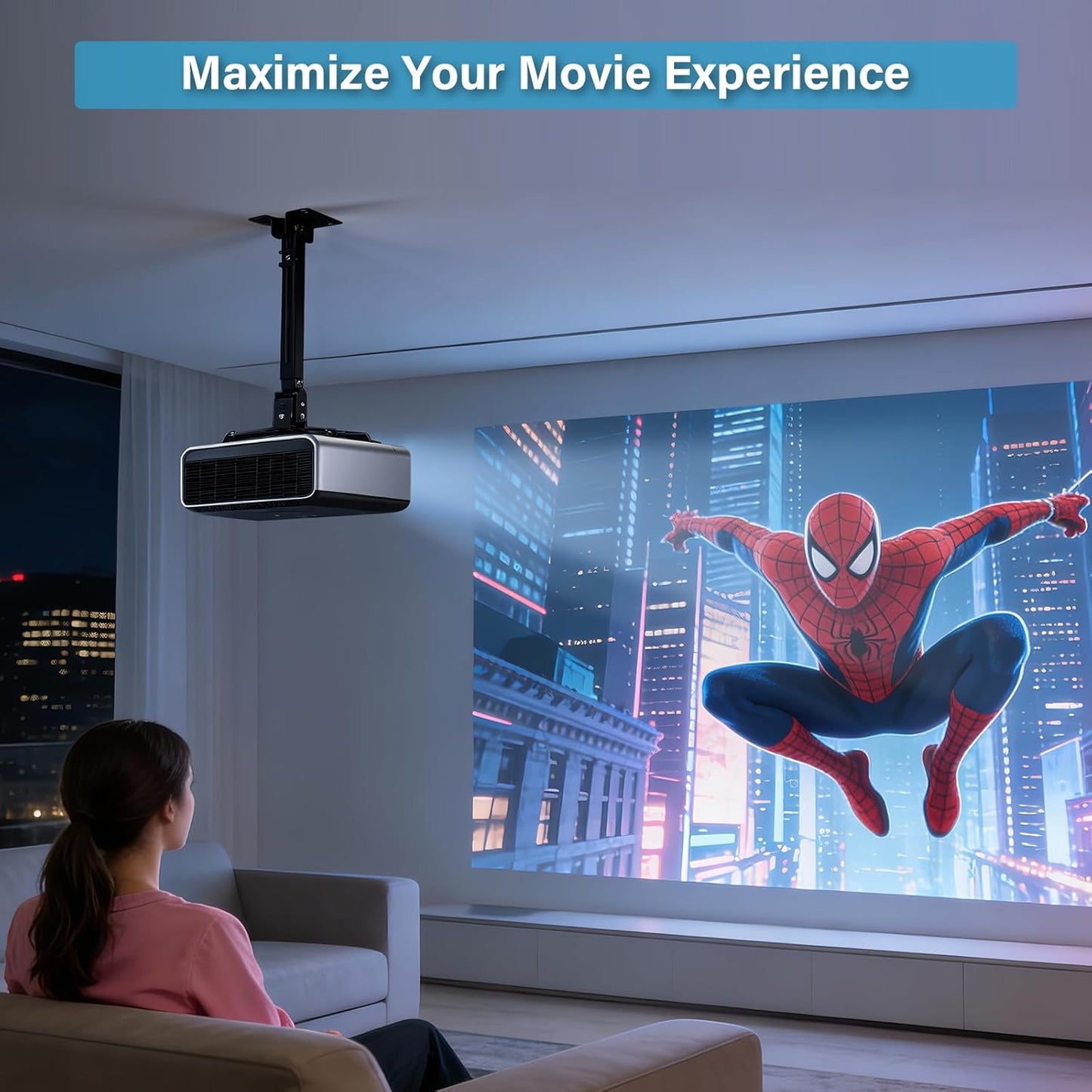 Projector Mount Ceiling/Wall - Universal 3-in-1 Bracket with Extension Pole& Cable Ties