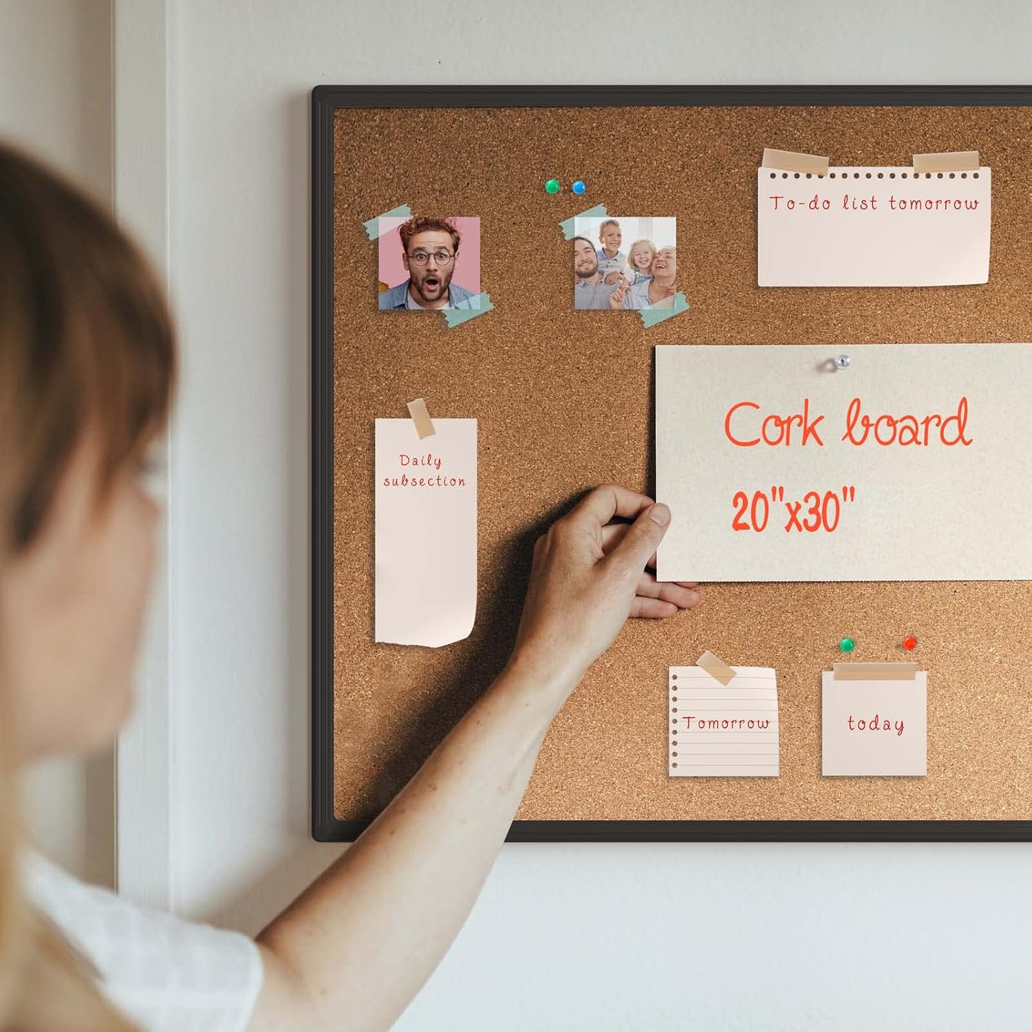 Board2by Cork Board Bulletin Board 20 x 30, Black Aluminium Framed Corkboard, Office Board for Wall Cork, Large Wall Mounted Notice Pin Board with 16 Push Pins for School, Home & Office - Lumora Desk