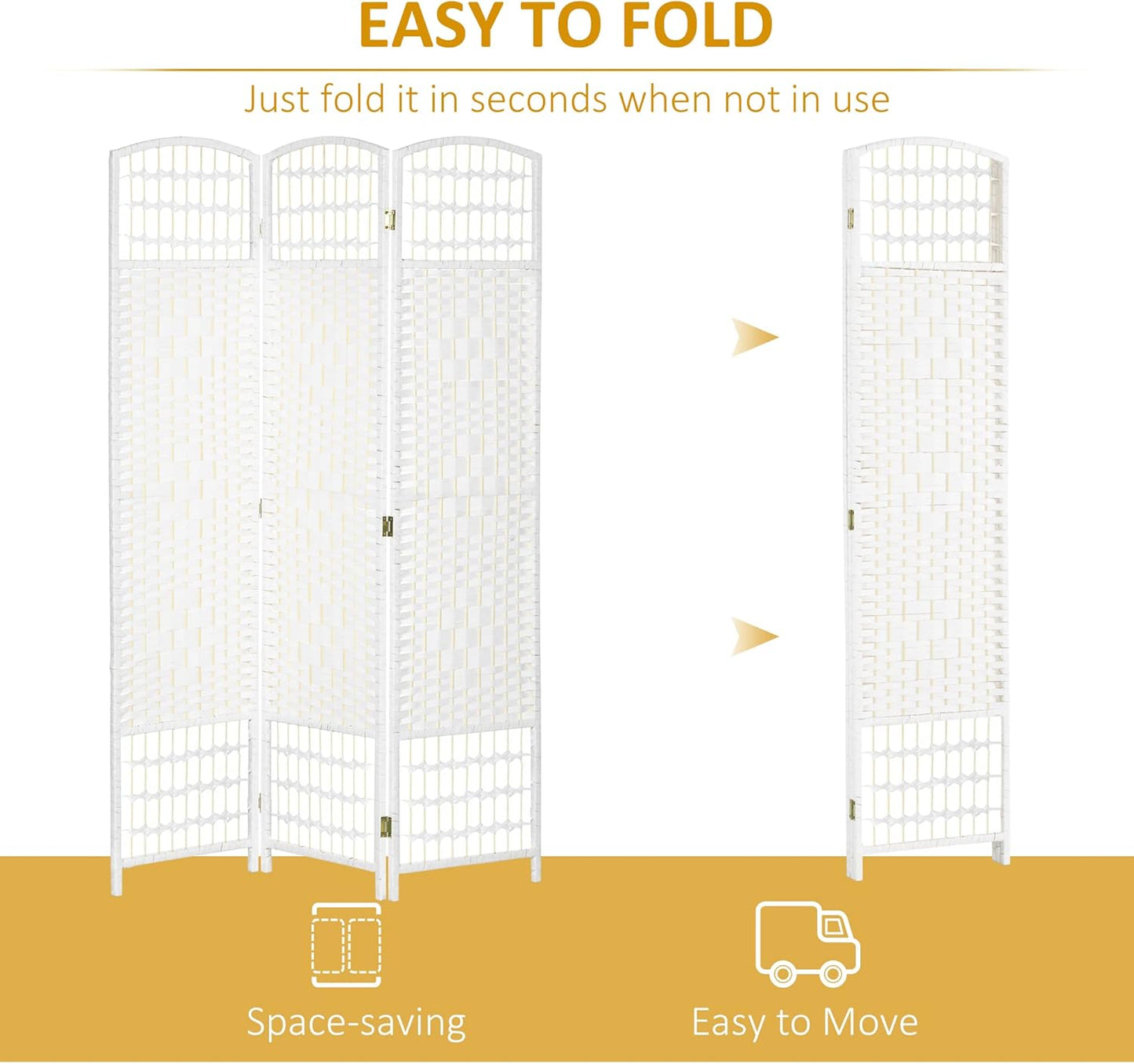 NicBex Room Divider 3 Panel Room Dividers with Woven Paper Design Partition Room Dividers and Folding Privacy Screens 5.6 FT Wall Divider for Office, Room Separation,47.25" W x 0.5" D x 67" H, White - Lumora Desk