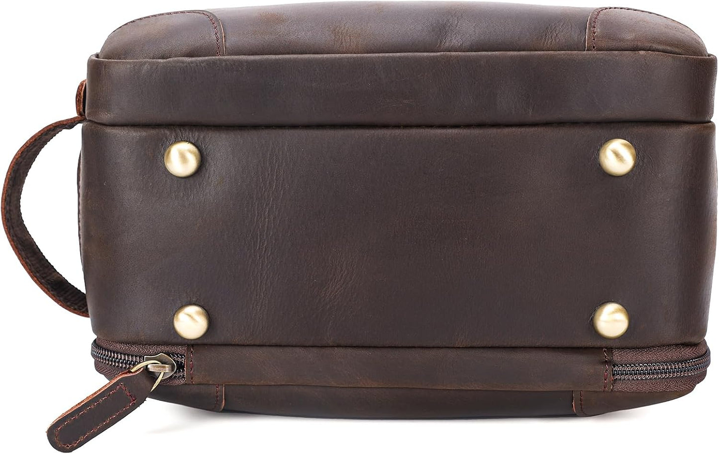 Polare Full Grain Leather Travel Toiletry Bag Dopp Kit Large Cosmetic Travel Case Shaving Kit Wash with YKK Zippers