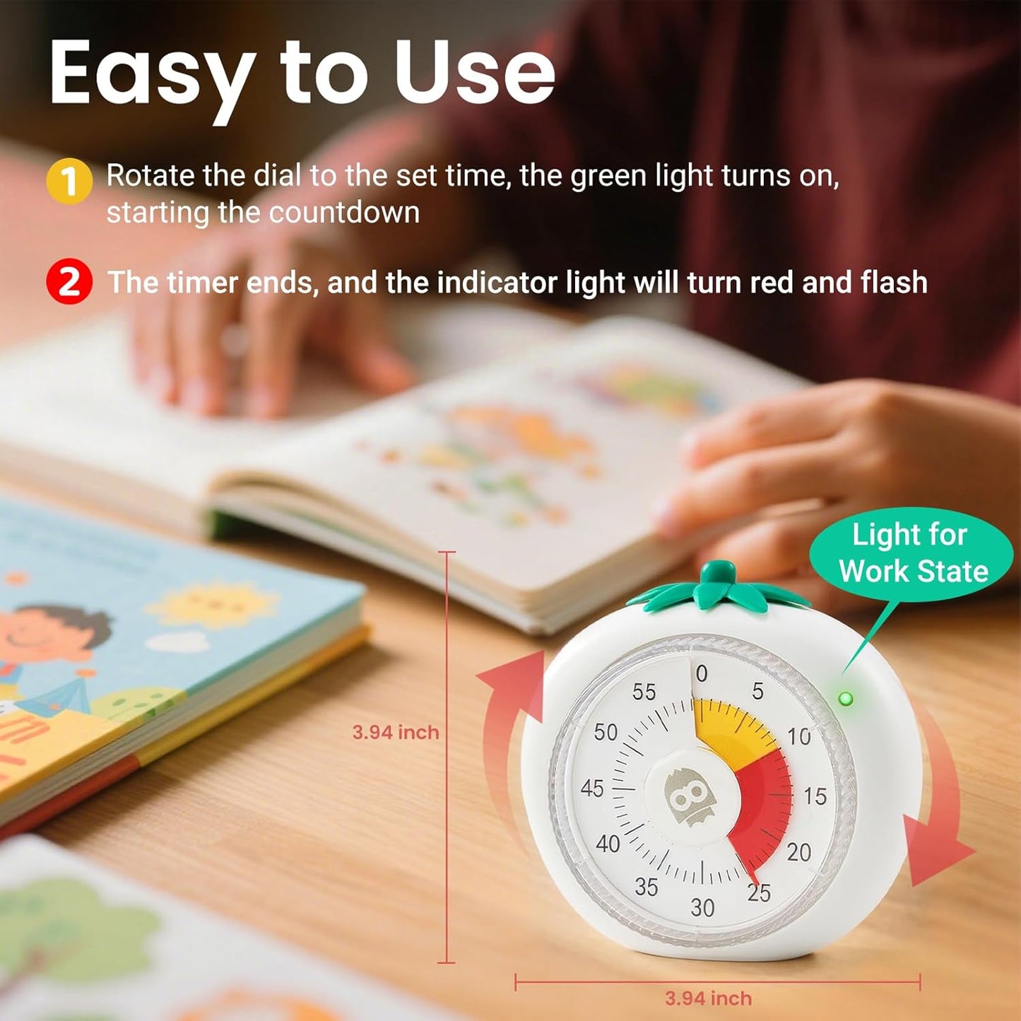 Visual Timer for Kids, 60-Minute Countdown Magnetic Timers for Classroom Office Kitchen with Silent Operation, Kids Timer for Teaching with Cute Design, 4-Color Zone Pattern Pomodoro Timers