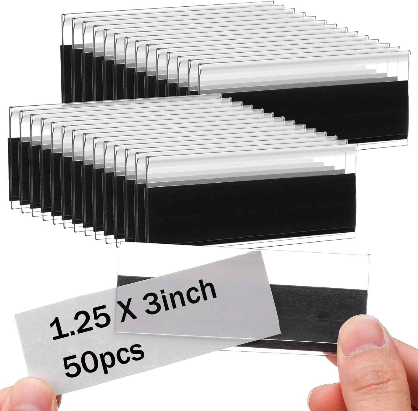 Fainne 50 Pcs Magnetic Shelf Label Holders for Metal Racks and Shelves, 1.25 x 3 Inches Clear Magnetic Shelf Label Strips Gondola Price Tag Installed in Supermarkets, Shops, Convenience Stores