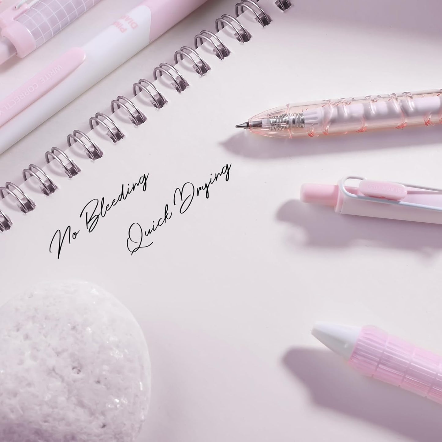 5 Count Pastel Gel Ink Pen Set,Cute Note Taking 0.5mm Fine Point Retractable 5 Count Black Ink Pens for Writing, Journaling, School, Office (Light Pink Clear)
