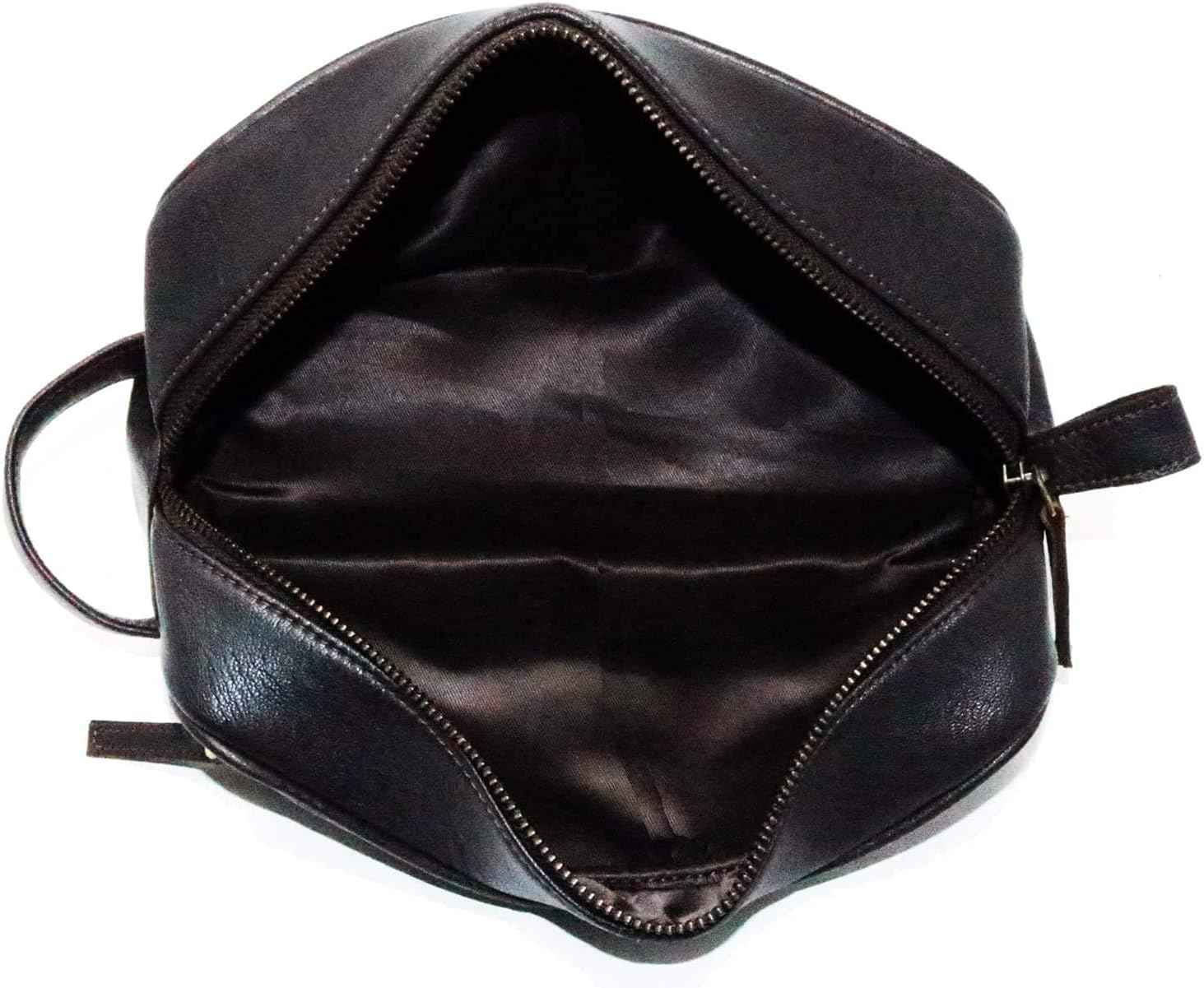 jaald Men's Large Genuine Black Luxury Leather Toiletry Bag Shower Kit Shaving And Grooming Bag For Travel Groomsmen Gift Men Women Hanging Zippered Makeup Bathroom Cosmetic Pouch Make Up Case