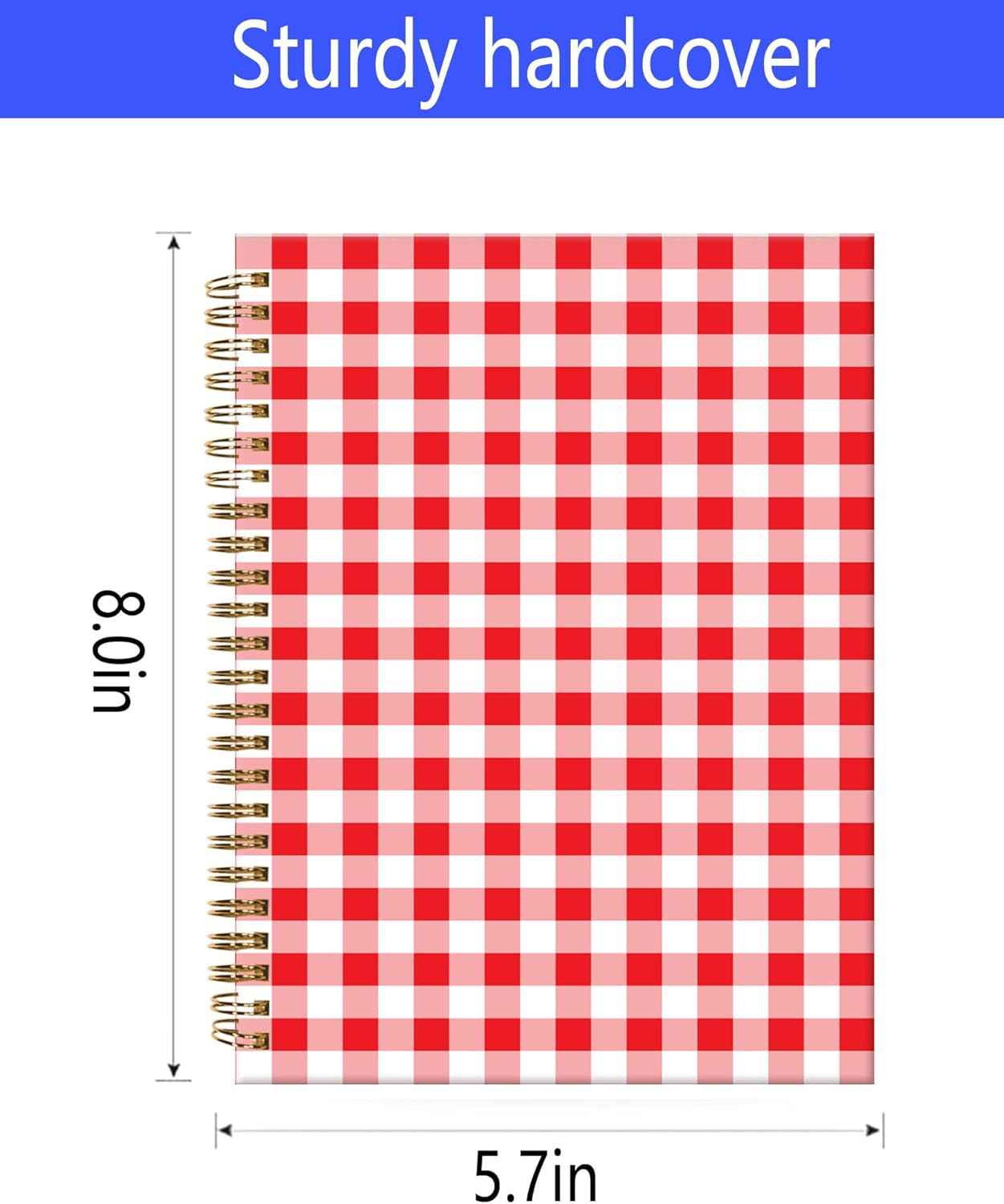 Spiral Journal Notebook,A5 Hardcover Lined Journals for Women Girl 6 x 8.3 in,120 Pages Thick Paper,Cute College Ruled Writing Notebook for Gifts Office Work School(Red White Checkered)