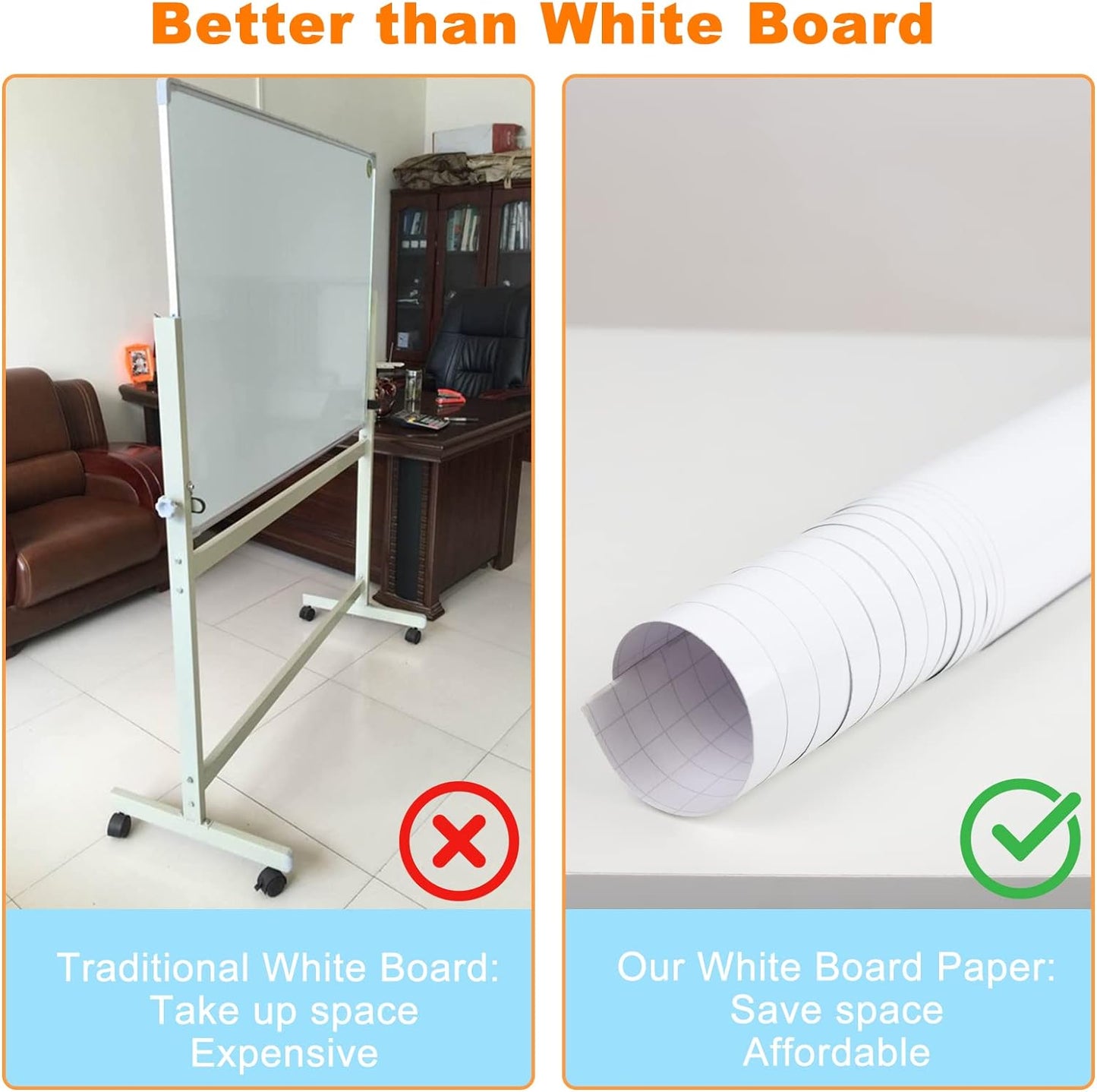 Nortix Dry Erase Wallpaper, Whiteboard Paper for Wall, White Board Sticker Roll for Wall, Dry Erase Contact Paper Stain-Proof Wall Decal, Perfect Replacement for White Board (4x8ft)