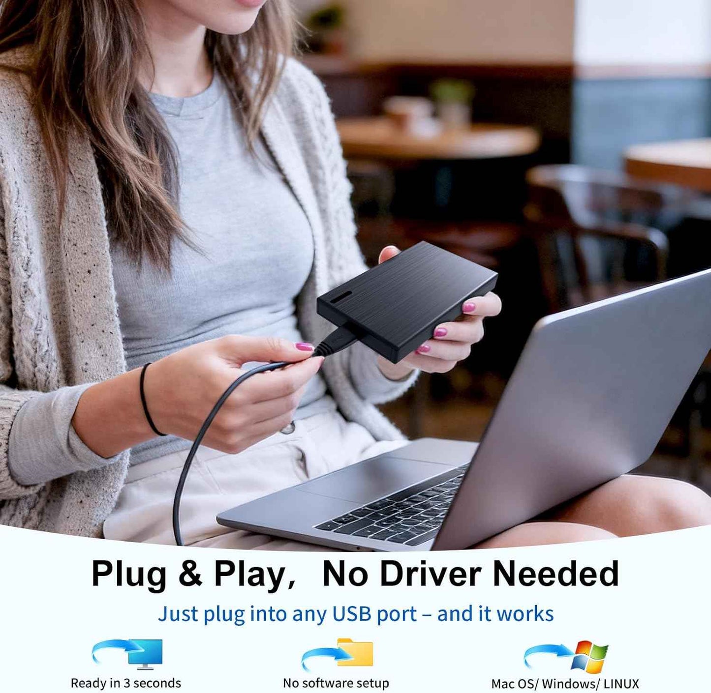 160GB External Hard Drive HDD Portable – USB 3.0 & Type-C Storage for PC, Mac, Desktop, Laptop, Xbox, PS4, PS5 – Backup Drive for Photos, Movies, Music, Games – Plug & Play, High Speed Data Transfer