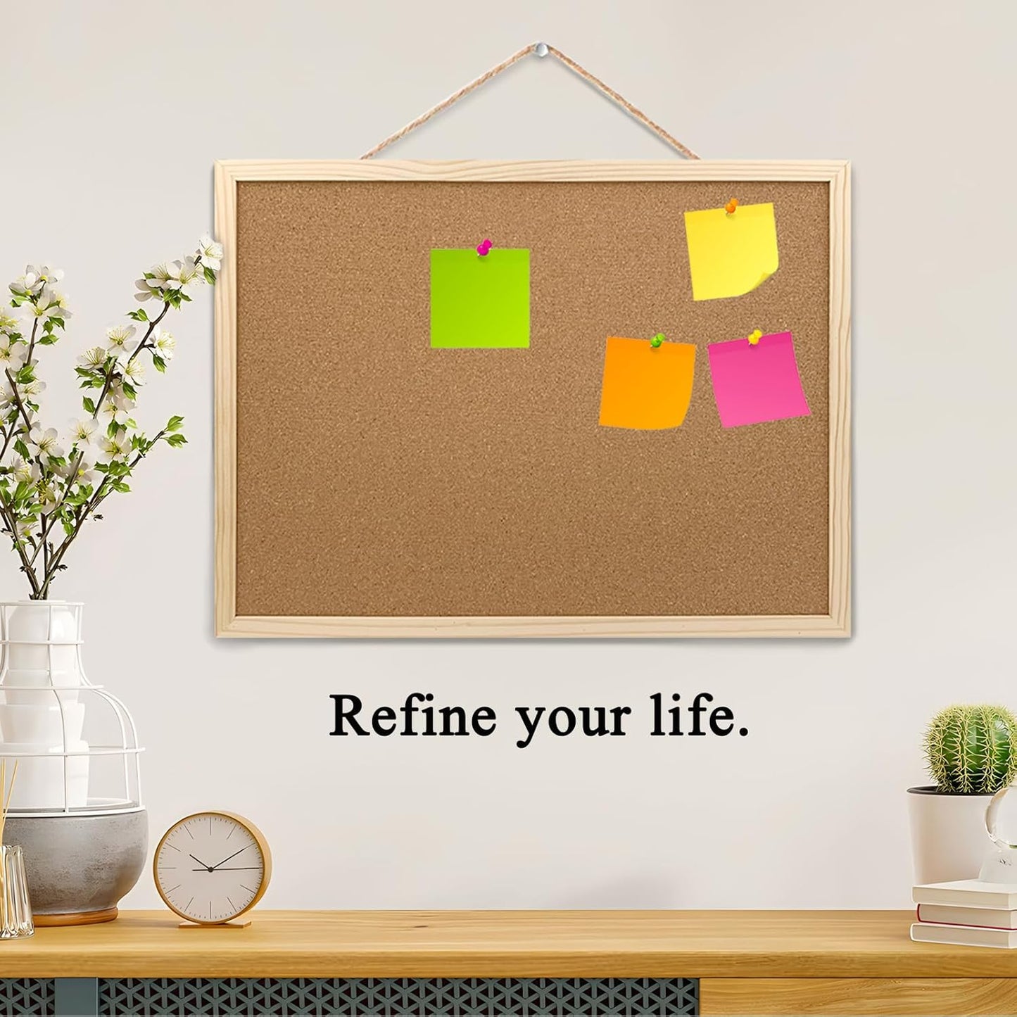 Cork Bulletin Board, 17.7X 13.3 Inches with Oak Wood Finish Frame, Wall Mounted for Office Home and School(Pins, Eye Bolts, gaskets, Screws) - Lumora Desk