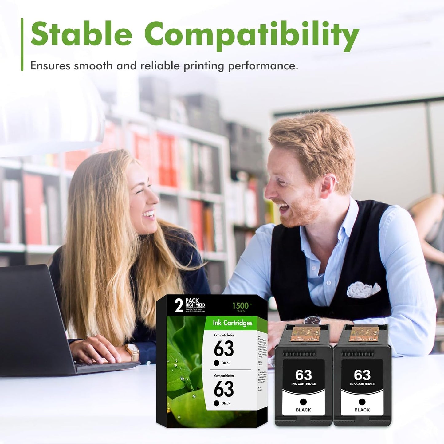 63XL 63 Black Ink Cartridges Replacement for HP63 XL Black Ink Work for HP Envy 4520 Officejet 3830 4650 5255 5258 5200 4655 Envy 4512 Deskjet 1112 2130 3630 Printer High Yield Black 2-Pack