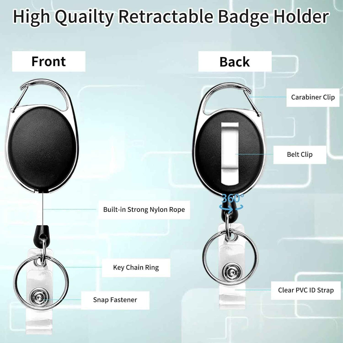50 Pcs Retractable Badge Reel Clips Holder Name ID Badge Clips Keychain Badge Holder for ID Card Name (Black,50 Pcs)
