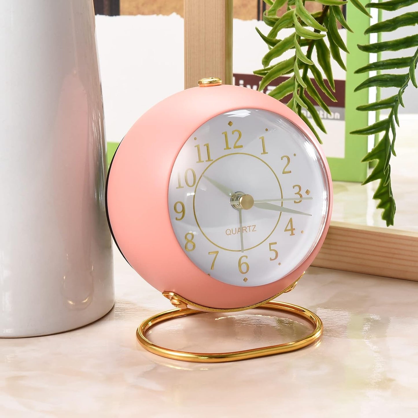 Analog Alarm Clocks,Retro Backlight Cute Simple Design Small Desk Clock with Night Light,Silent Non-Ticking,Battery Powered,for Decor,Bedrooms,Travel,Kitchen,Bedside Desktop.(White)