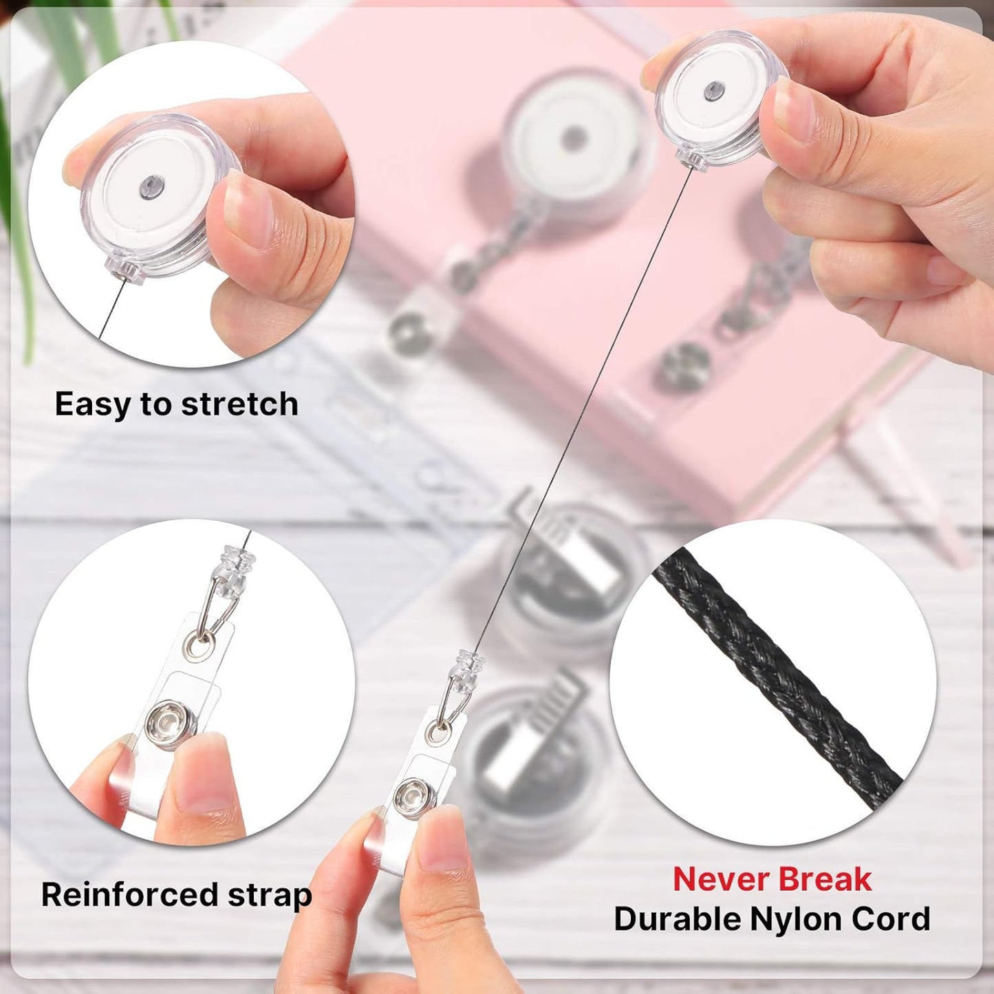 50 Pieces Retractable Badge Holder Reels with Swivel Alligator Clip, ID Card Holder Name Badge Reel Clips for Students Teachers Office Workers (Translucent Clear)
