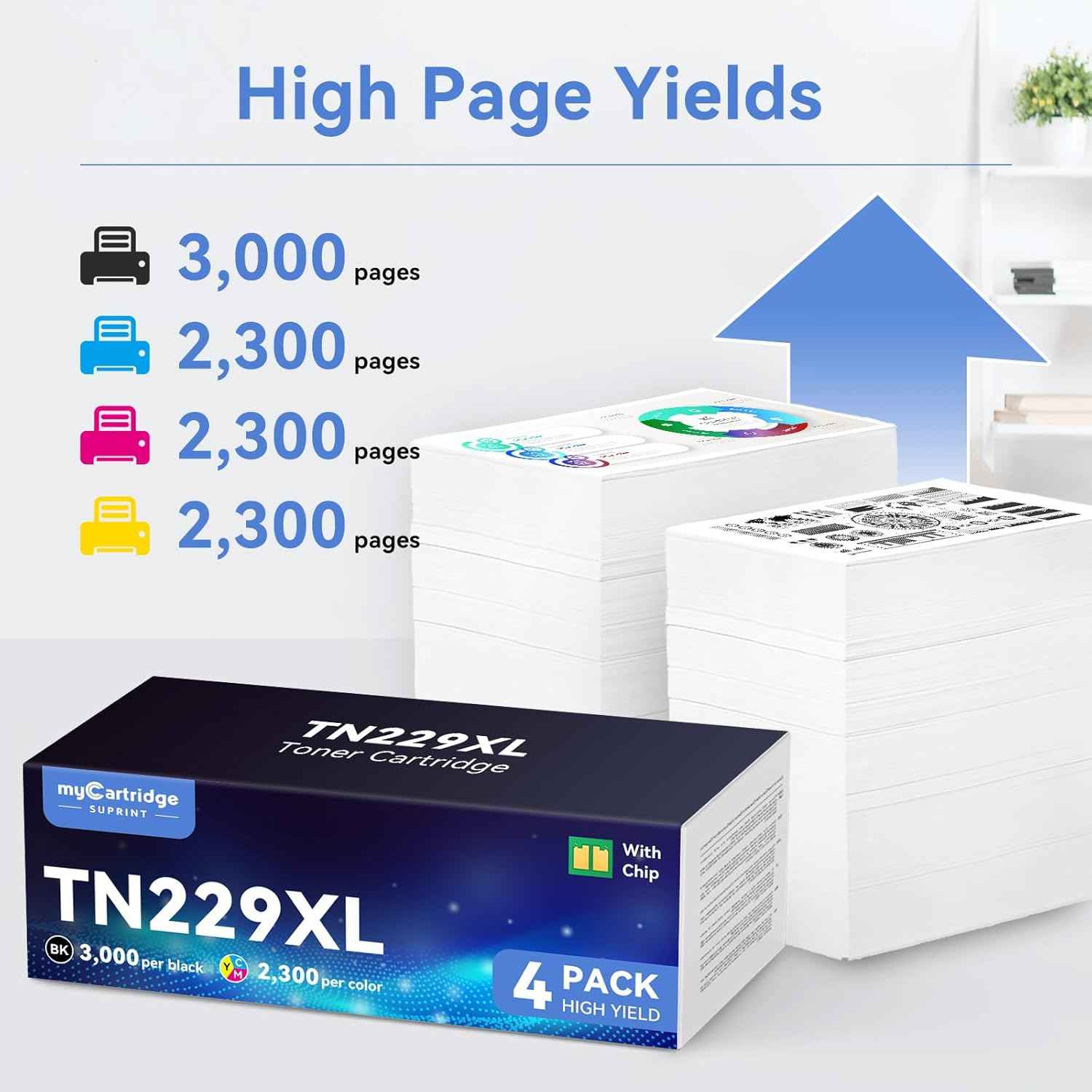 Compatible TN229XL Toner Cartridges Replacement for Brother TN229XL TN-229XL TN229 XL use with MFC-L3780CDW MFC-L3720CDW HL-L3220CDW HL-L3280CDW HL-L3300CDW Printer (BK/C/M/Y-4 Pack)