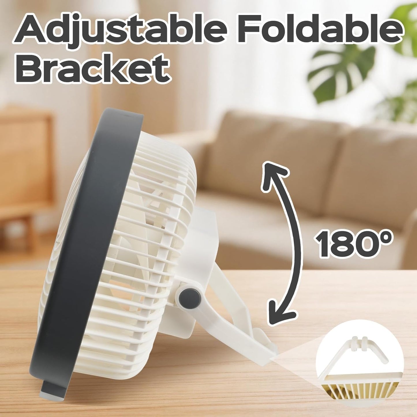8 Inch Desk Fan Rechargeable, Quiet Personal Table Fan with Night Light/Hook, 4000mAh Battery Powered Portable USB Fan Cordless For Office Bedroom Sleeping Dorm Travel, 3 Speeds, 180°Tilt Adjustable