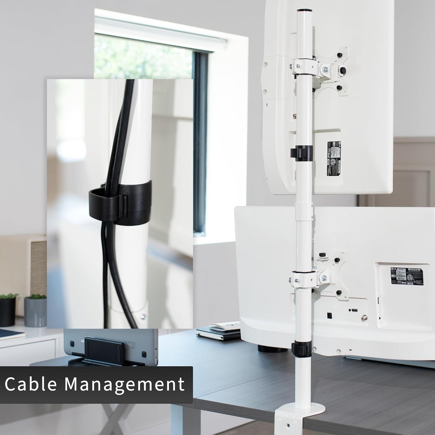 VIVO Dual Vertically Stacked LCD Monitor Desk Mount, Extra Tall Heavy Duty Adjustable Stand for 2 Ultrawide Screens up to 34 inches, 22 lbs Capacity, White, STAND-V002TW