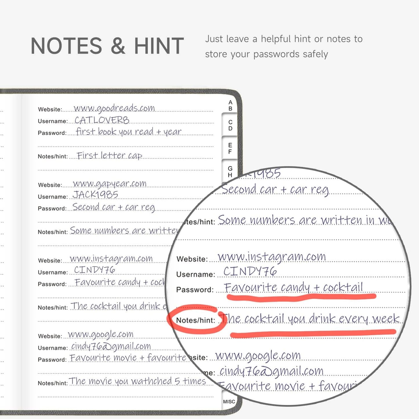 Password Book with Alphabetical Tabs – Hardcover Internet Address & Password Organizer – Password Keeper Notebook for Computer & Website – 5.2 x 7.6" Log-in Password Journal w/Thick Paper (Grey)