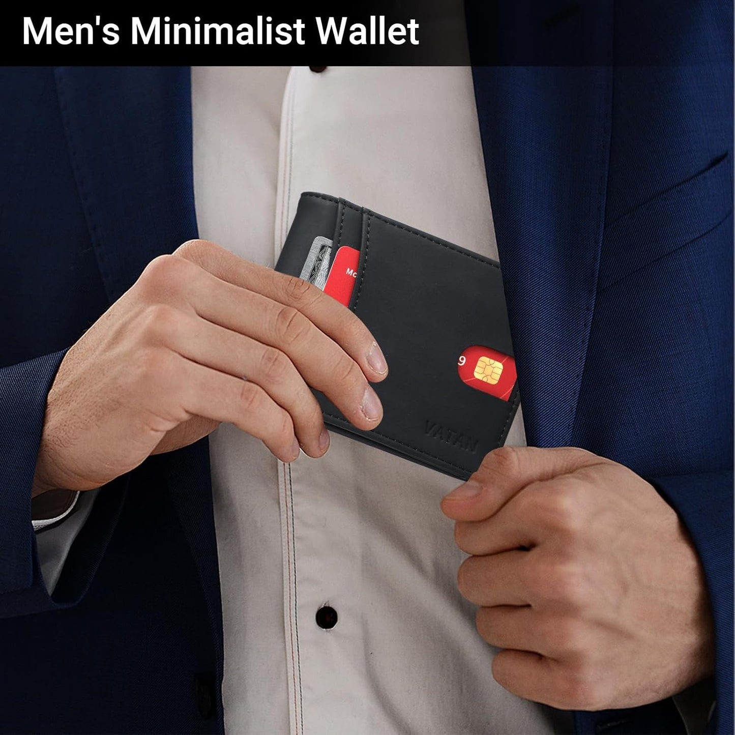 VATAN Wallet for Men, Mens Minimalist Wallet Credit Card Holder, Slim Leather Rfid 2 ID Window Large Capacity With Gift Box (Crazy Horse Black)