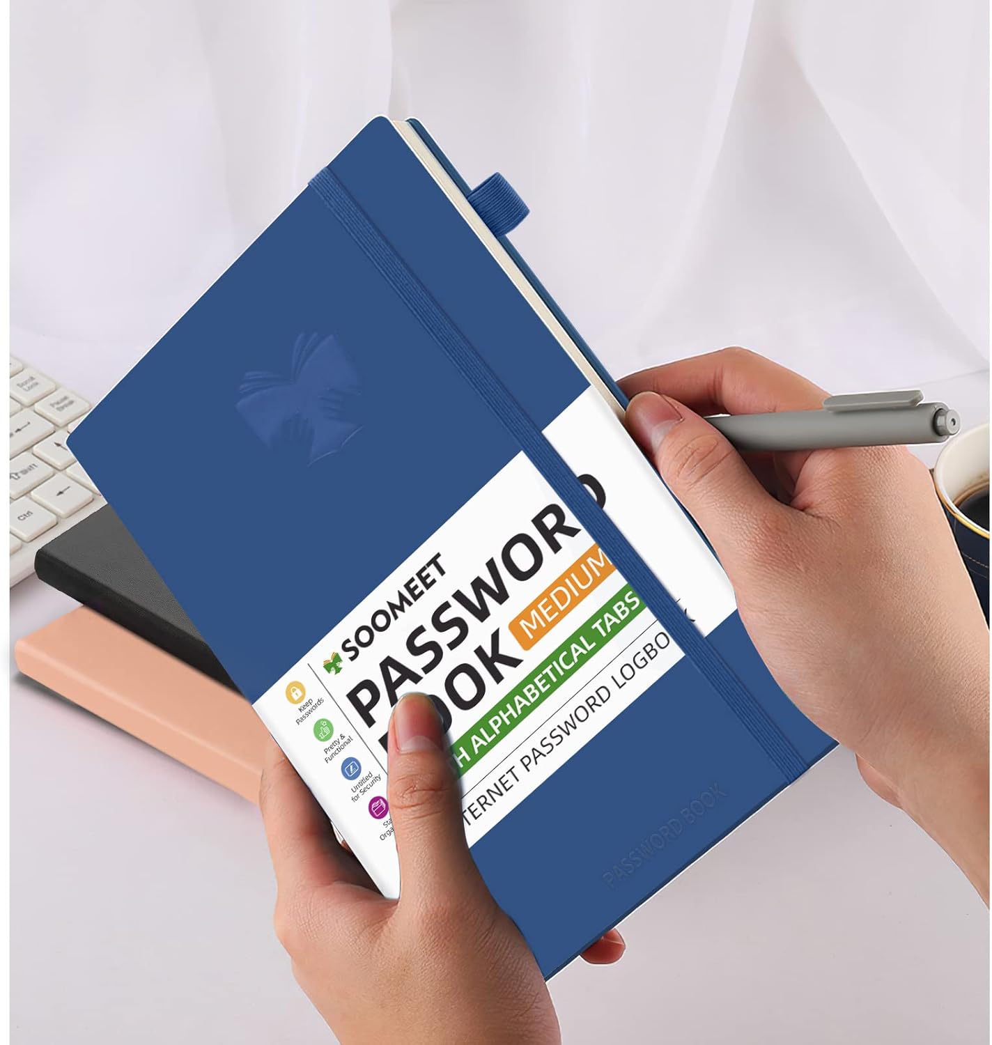 Password Book with Alphabetical Tabs, Hardcover Password Keeper, A5 Size 8.3"x6" Password Notebook for Saving Internet Login, Username, Password Organizer for Computer & Website Logins, Blue