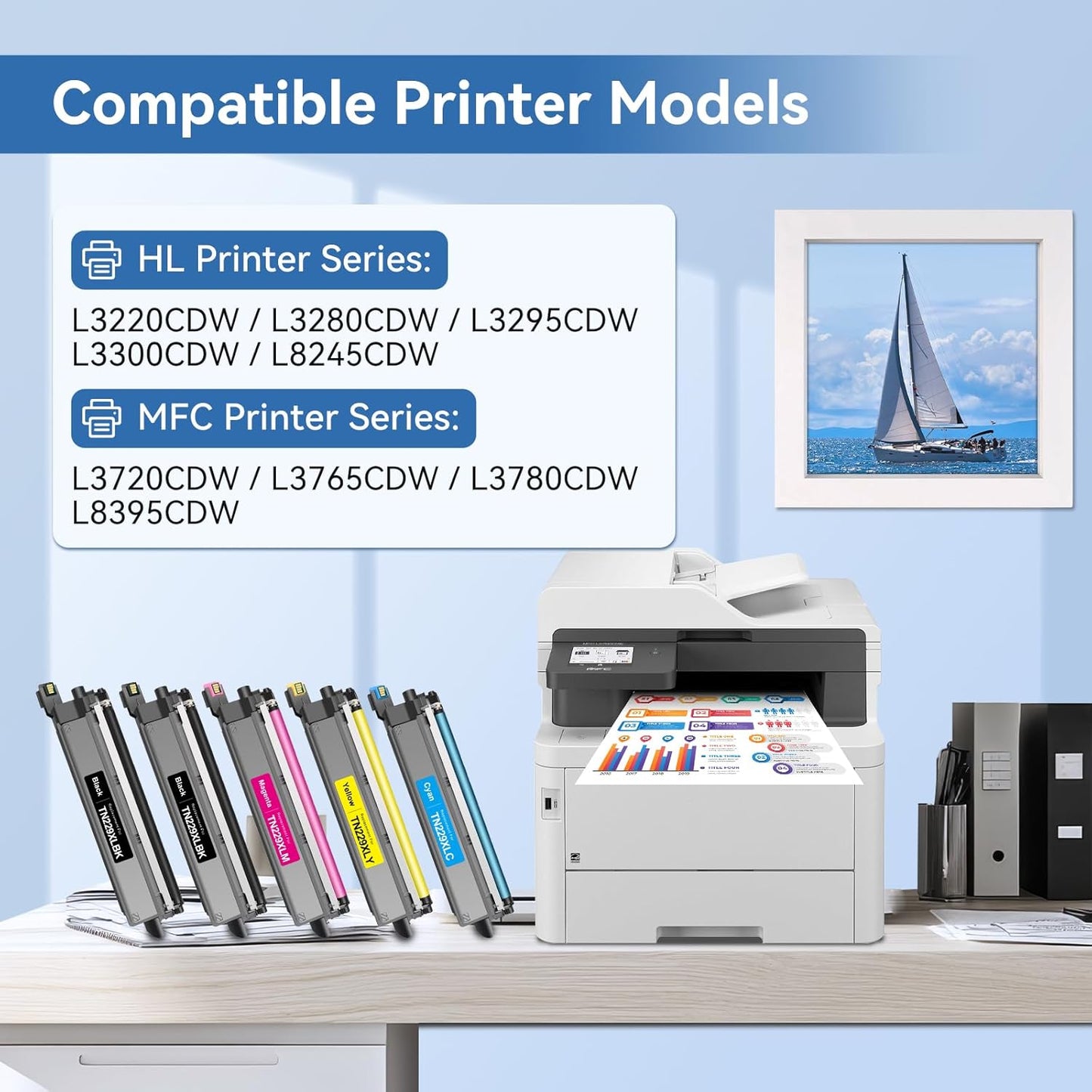 MYTONER TN229XL TN229 Toner Cartridges 5 Pack Compatible Replacement for Brother TN-229 TN-229XL for MFC-L3780CDW MFC-L3720CDW HL-L3280CDW HL-L3220CDW HL-L3300CDW Printer (TN-229XLBK/C/M/Y High Yield)
