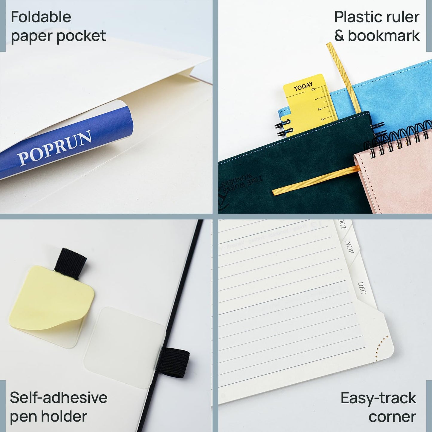 POPRUN 2026 Planner Weekly Notebook (Jan-Dec), Small Size 4''x 6.25'' - 2026 Pocket Calendar for Purse with Spiral Soft Cover, Plastic Ruler, Inner Pocket, 100 GSM - Soft Pink