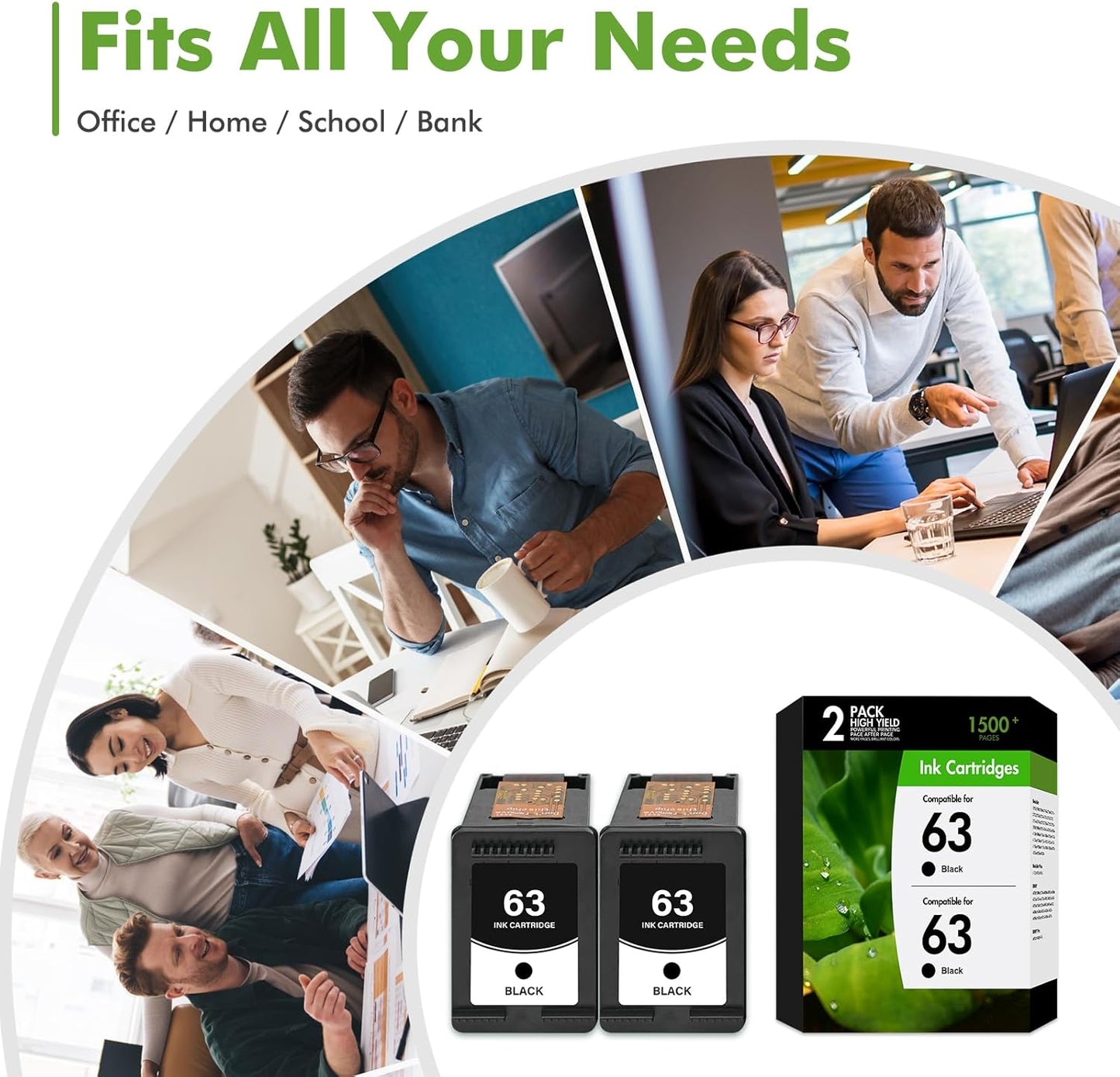 63XL 63 Black Ink Cartridges Replacement for HP63 XL Black Ink Work for HP Envy 4520 Officejet 3830 4650 5255 5258 5200 4655 Envy 4512 Deskjet 1112 2130 3630 Printer High Yield Black 2-Pack