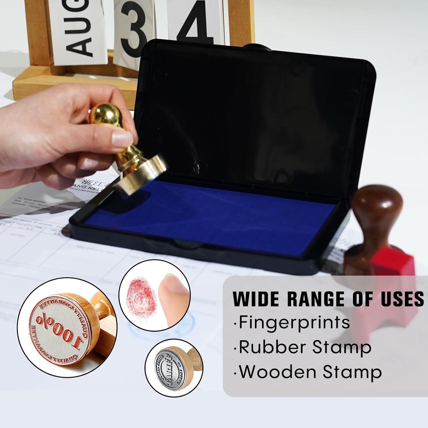 Large Ink Pad for Stamps, 6.14"×3.38" Stamp Pad, Ink Pad for Office, Notarization, and Rubber Stamps (Blue