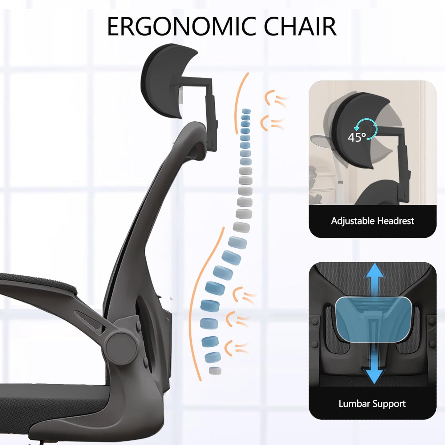 Desk Office Chairs Computer Mesh Chair Executive Chair with Lumbar for Home & Office (06Blcak)