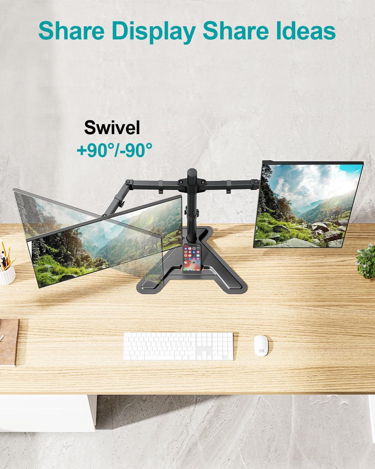 MOUNT PRO Dual Monitor Stand, Free-Standing Full Motion Monitor Desk Mount Fits 2 Screens up to 27 inches,17.6lbs with Height Adjustable, Swivel, Tilt, Rotation, VESA 75x75 100x100, Black