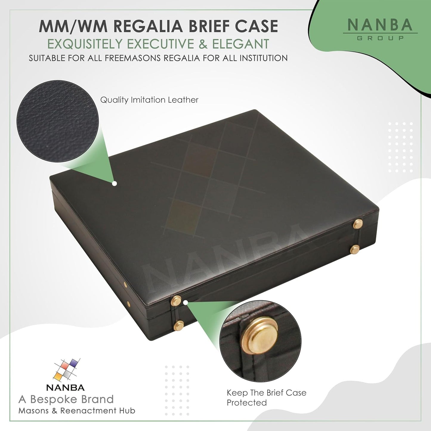 Premium Masonic Regalia Master Mason & Paster Master Mason MM/WM Briefcase – Black Imitation Leather Hard Case with Gold Locks | Freemason Bags & Storage Cases (MM/WM)