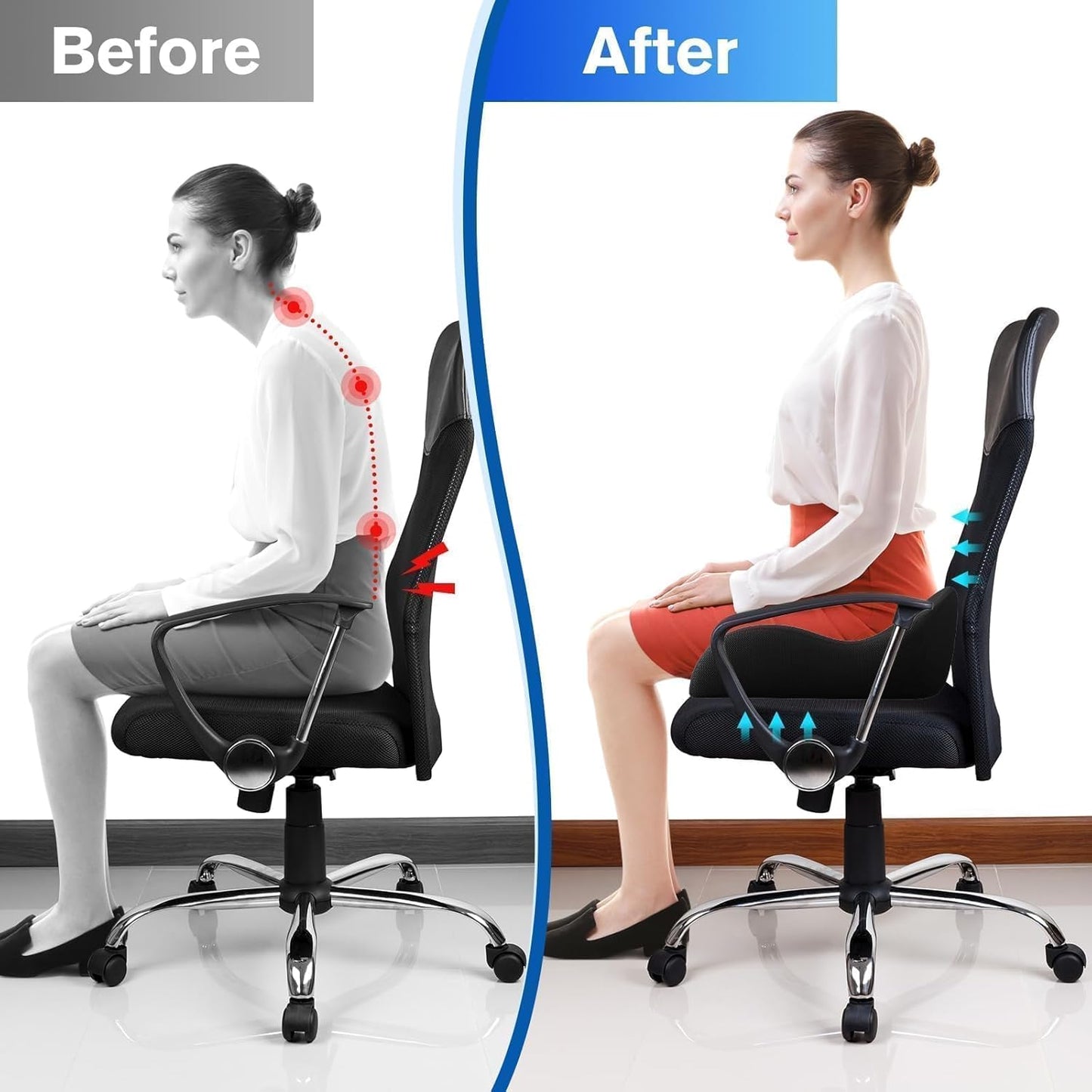 TranquilRelax Seat Cushion Office Chair Cushion for Back & Tailbone & Sciatica Pain Relief, Black Memory Foam Desk Chair Cushion Pressure Relief Seat for Long Sitting Car Drivers, Office Worker