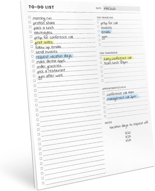 To Do List Notepad: With Multiple Functional Sections - Large Size 8.5x11" 52 Sheets - Tear Off Daily Planner Notebook - Task CheckList Organizer Agenda Pad for Work - Note, Plans, Goals, Grocery, and