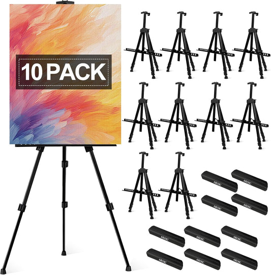 AROIC10 Pack Painting Display Easel Stand Portable Adjustable Metal Tripod Artist Canvases Height from20to66Inch Extra Sturdy forTable-Top/Floor Painting, Drawingand Displaying,Black with10StorageBag