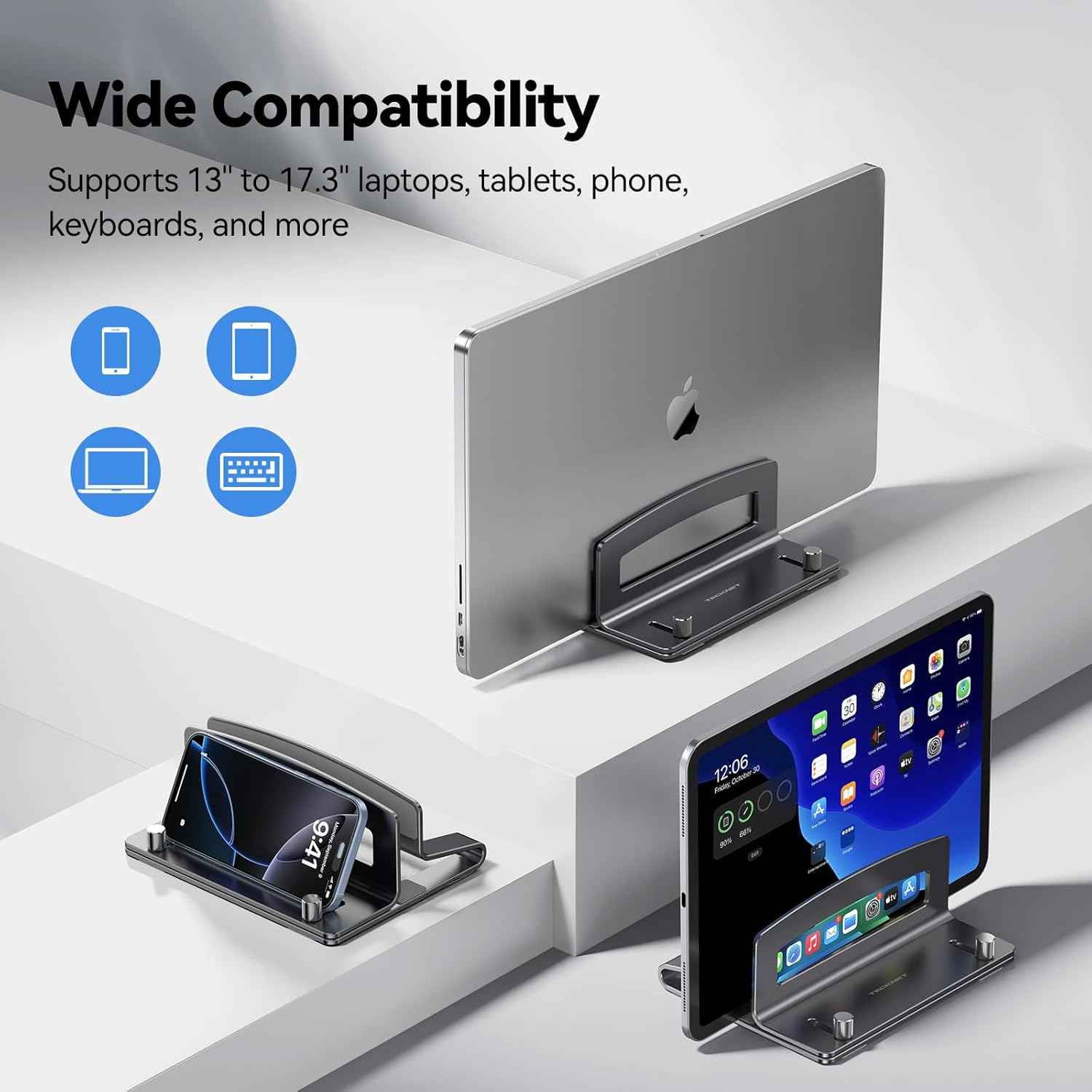 TECKNET Vertical Laptop Stand, Adjustable Aluminum Laptop Stand (Fits Up to 17.3"), Space-Saving Vertical Stand with Non-Slip & Scratch-Resistant Silicone, Compatible with MacBook Pro/Air, Dell, HP