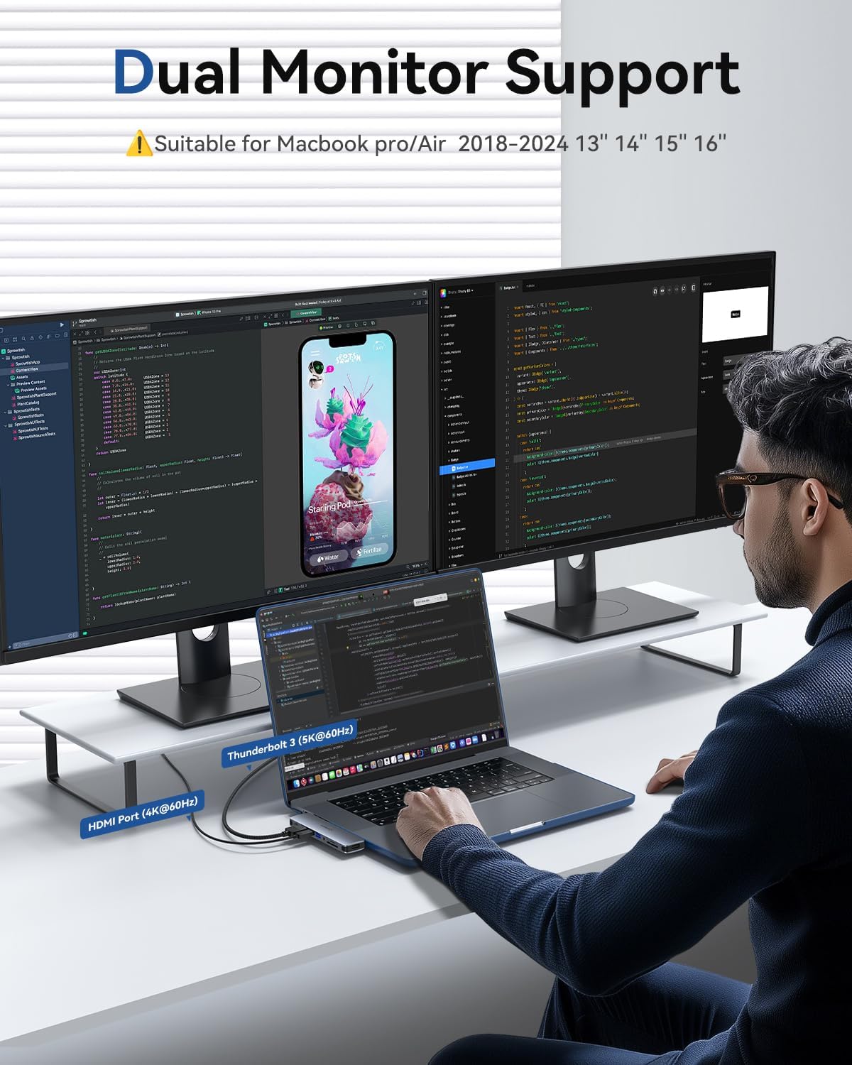 USB C Adapter HDMI USB Multiport Hub,8 in 2 Accessories with 4K@60hz HDMI,Thunderbolt 3,USB C and 3 USB A 3.0 Data Ports SD TF Card Reader, Audio (Grey)
