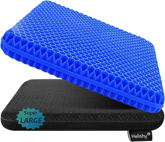 Gel Seat Cushion, Super Large (19x18x1.6inch) Gel Cushion Chair Pads with Non-Slip Cover for Home Office Car Seat Wheelchair, Soft Breathable Honeycomb Seat Cushion for Relieve Hip Pain