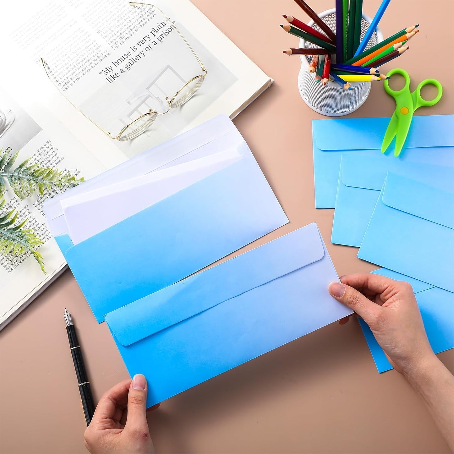 100 Pcs #10 Business Envelopes Colorful Self Adhesive Standard Envelopes Gradient for Office Check Invoices Letters Letterhead Invitations Announcements 4-1/8 x 9-1/2''(Gradient Blue)